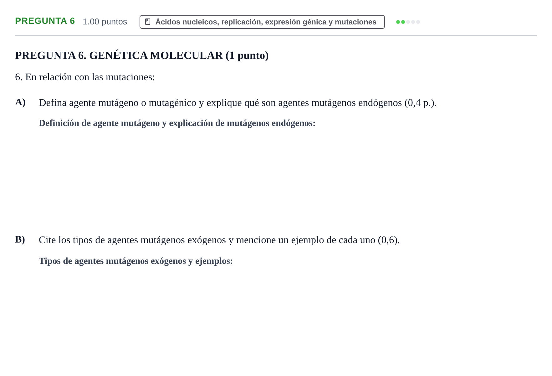 Enunciado: Pregunta 6 · Biología PAU Murcia Extraordinaria 2025