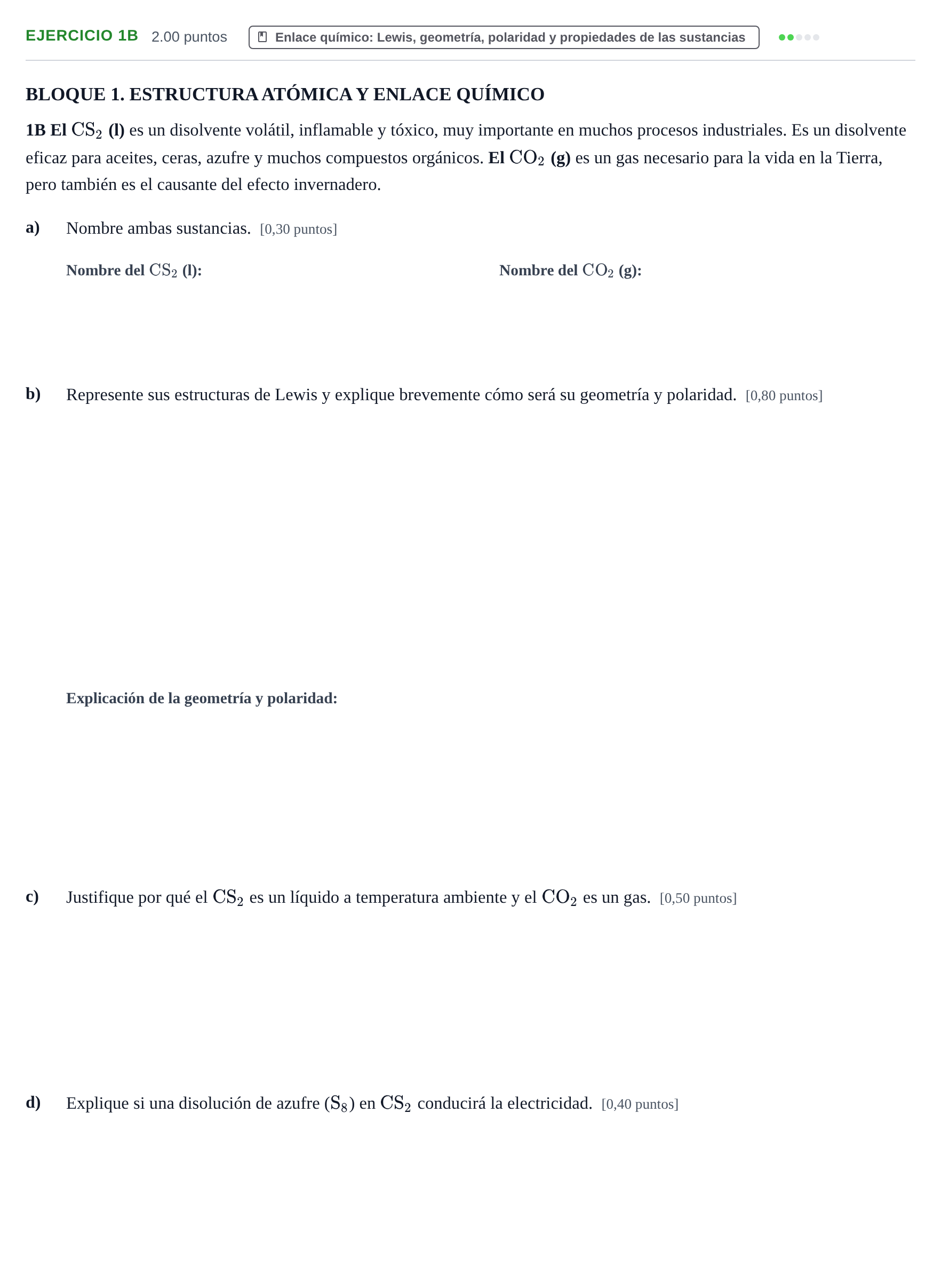 Enunciado: Ejercicio 1B · Química PAU Murcia Ordinaria 2025
