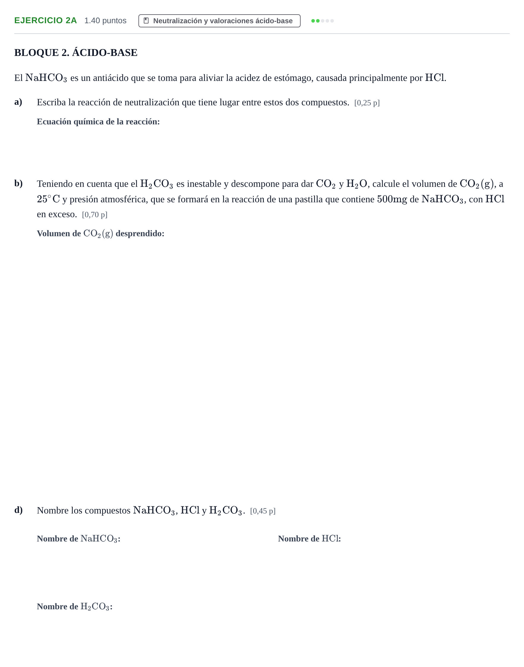 Enunciado: Ejercicio 2A - Neutralización · Química PAU Murcia Ordinaria 2025