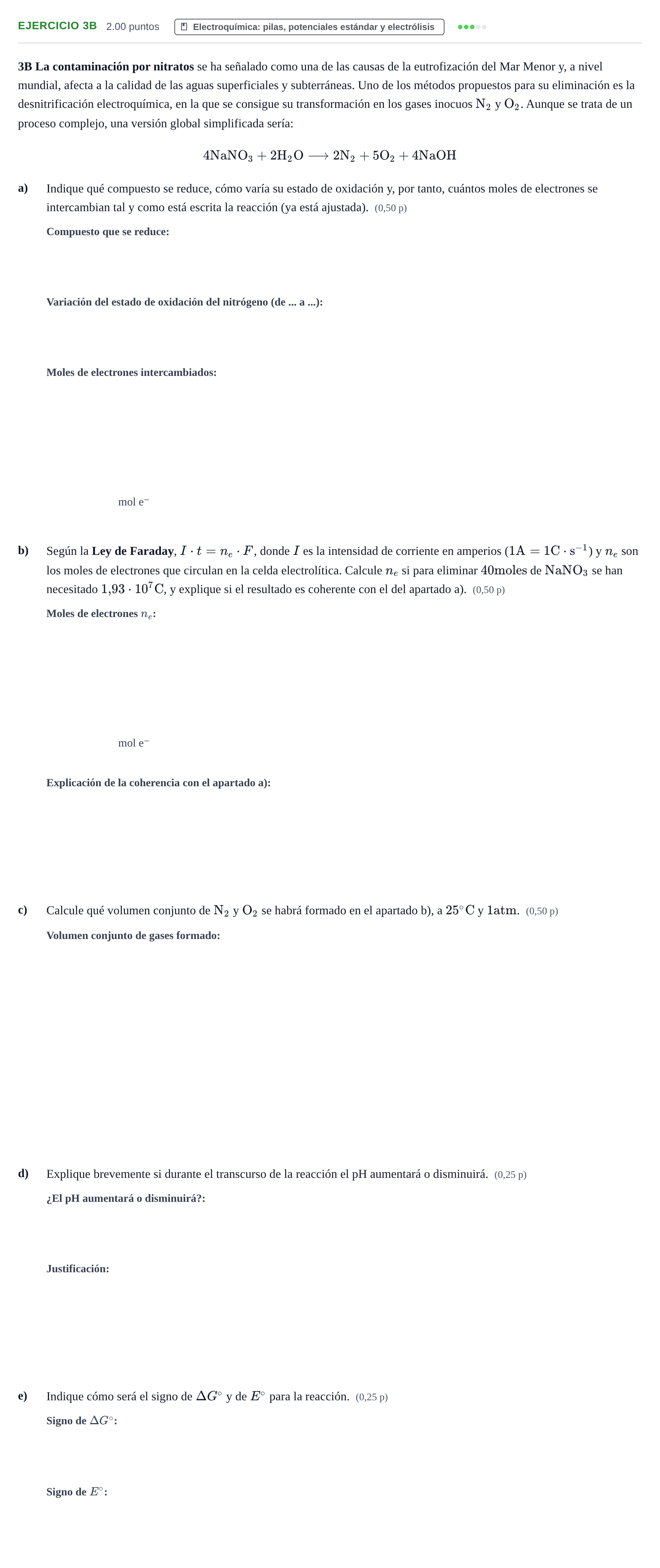 Enunciado: Ejercicio 3B · Química PAU Murcia Ordinaria 2025
