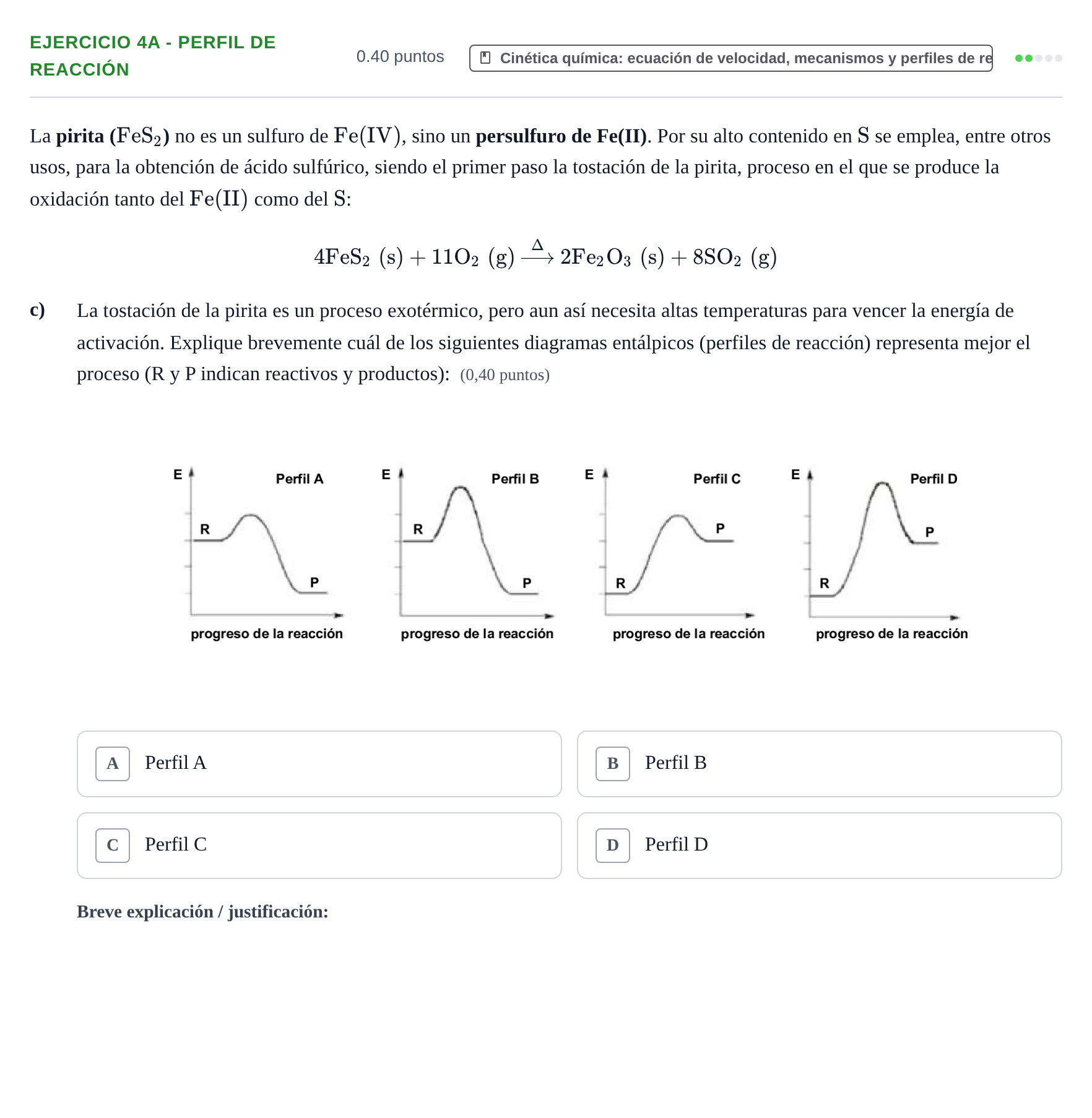 Enunciado: Ejercicio 4A - Perfil de reacción · Química PAU Murcia Ordinaria 2025