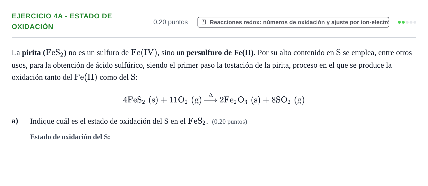 Enunciado: Ejercicio 4A - Estado de oxidación · Química PAU Murcia Ordinaria 2025