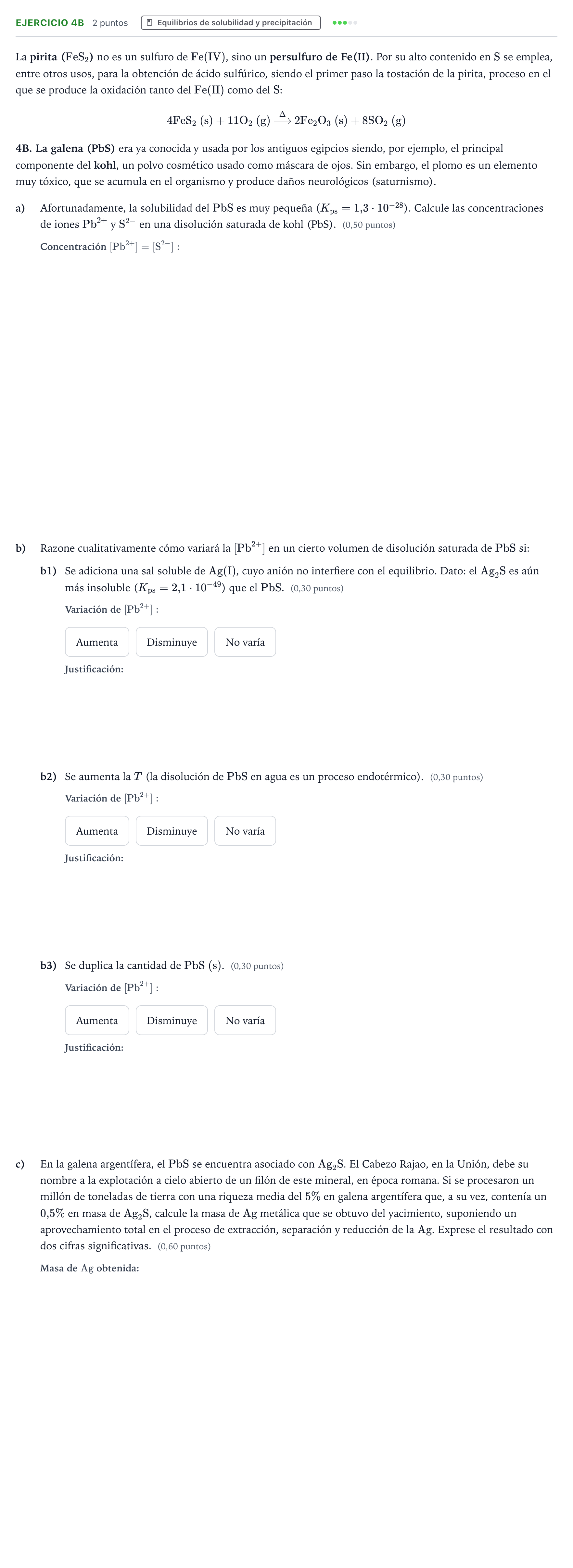 Enunciado: Ejercicio 4B · Química PAU Murcia Ordinaria 2025