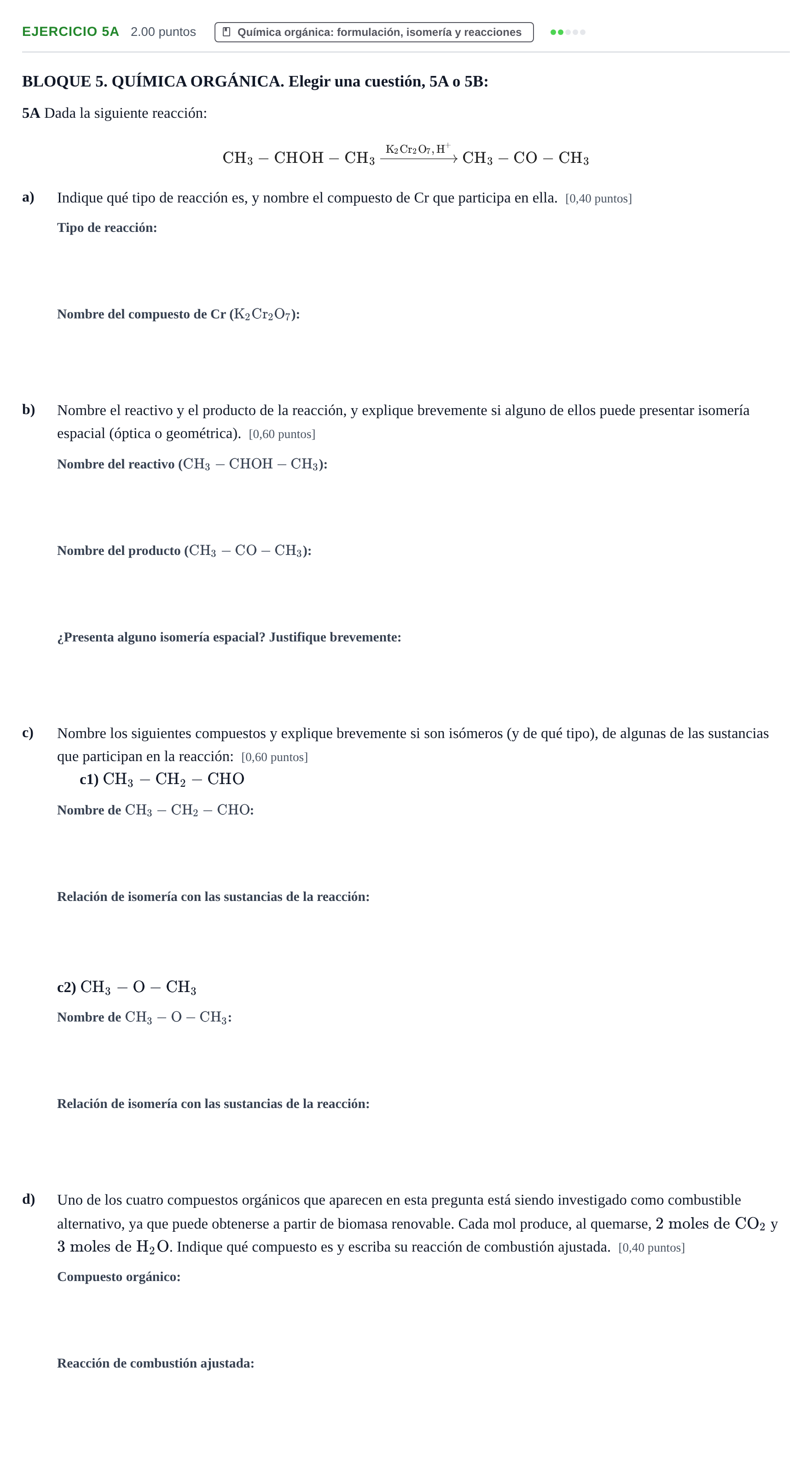 Enunciado: Ejercicio 5A · Química PAU Murcia Ordinaria 2025
