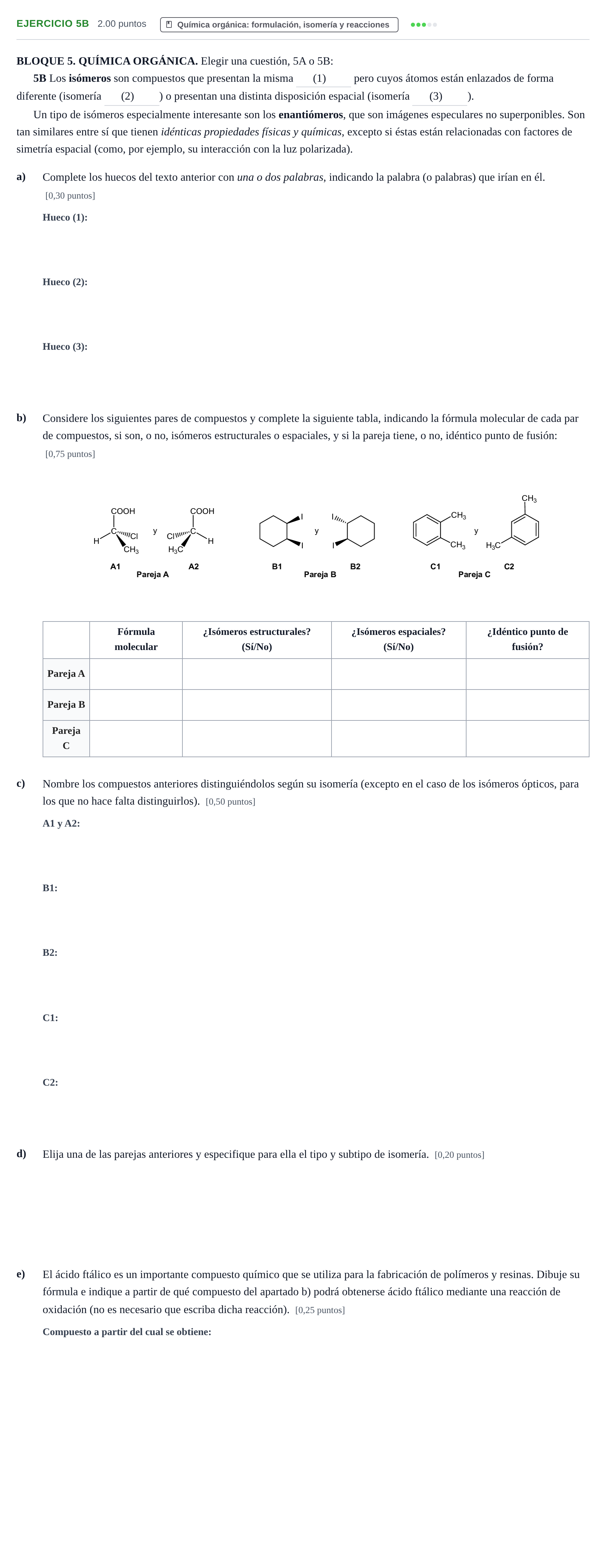 Enunciado: Ejercicio 5B · Química PAU Murcia Ordinaria 2025
