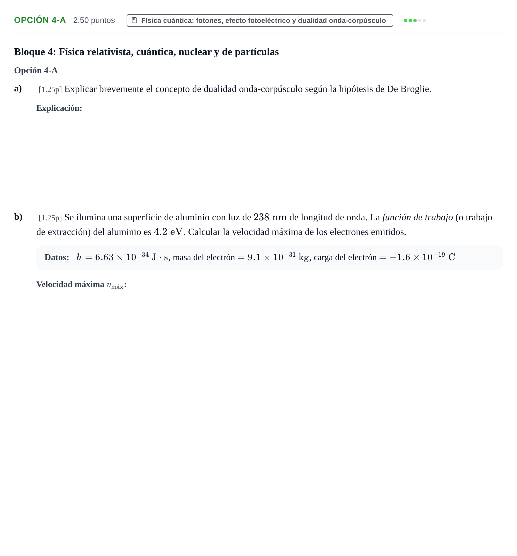 Enunciado: Opción 4-A · Física PAU Murcia Extraordinaria 2025