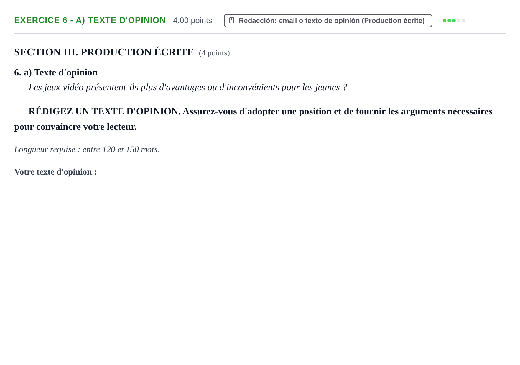Enunciado: Ejercicio 6 - a) Texte d'opinion · Francés PAU Murcia Extraordinaria 2025