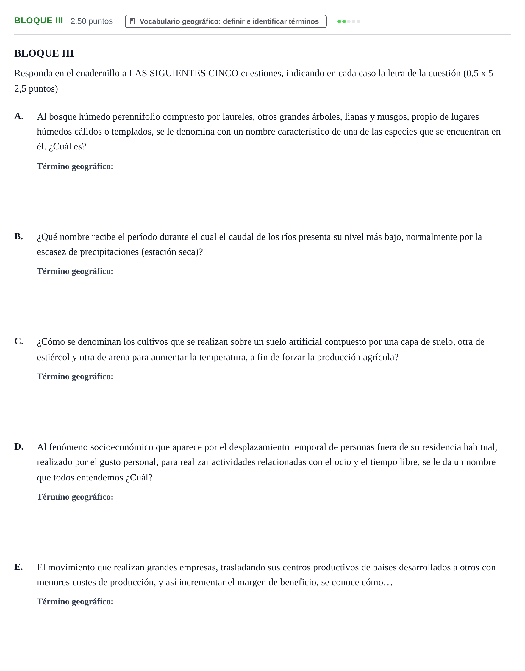Enunciado: Bloque III · Geografía PAU Murcia Extraordinaria 2025