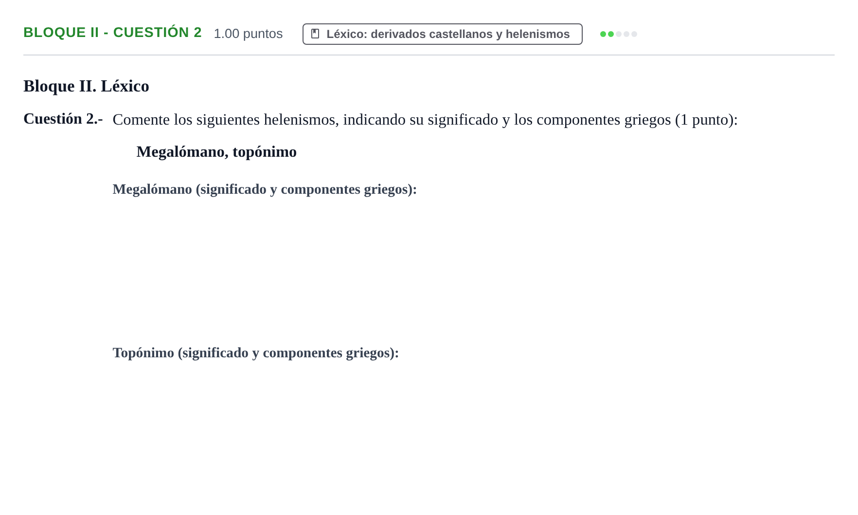 Enunciado: Bloque II - Cuestión 2 · Griego II PAU Murcia Extraordinaria 2025