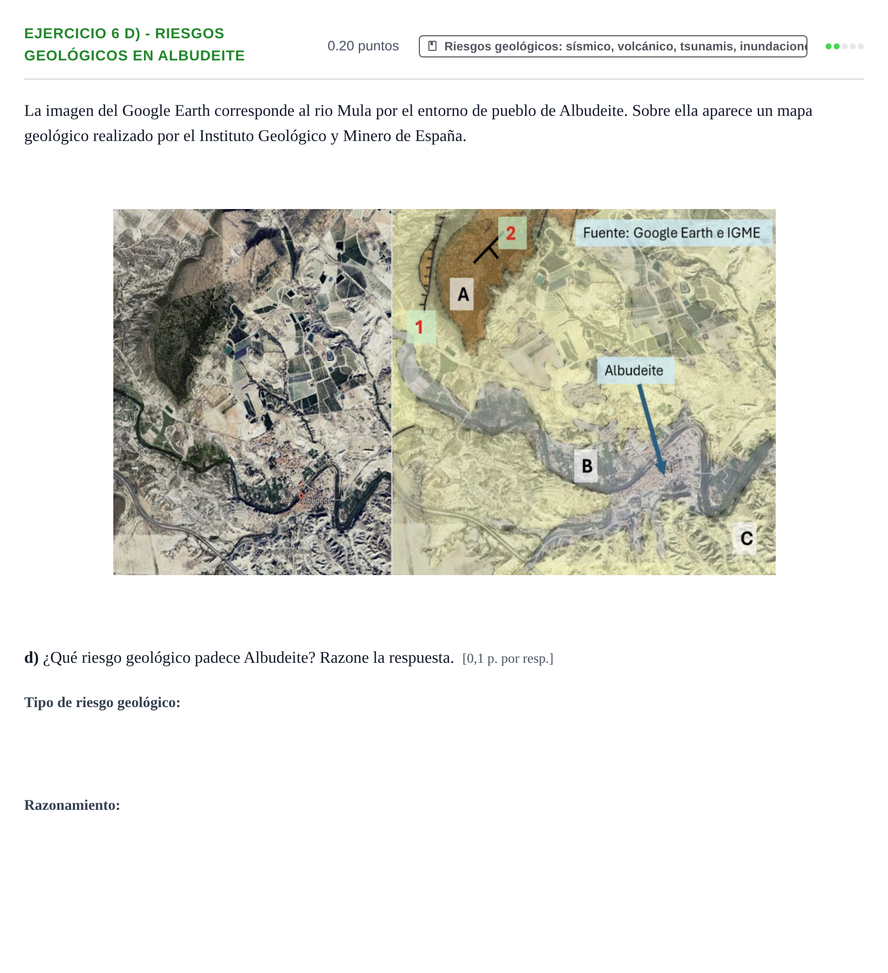 Enunciado: Ejercicio 6 d) - Riesgos geológicos en Albudeite · Geología y Ciencias Ambientales PAU Murcia Extraordinaria 2025