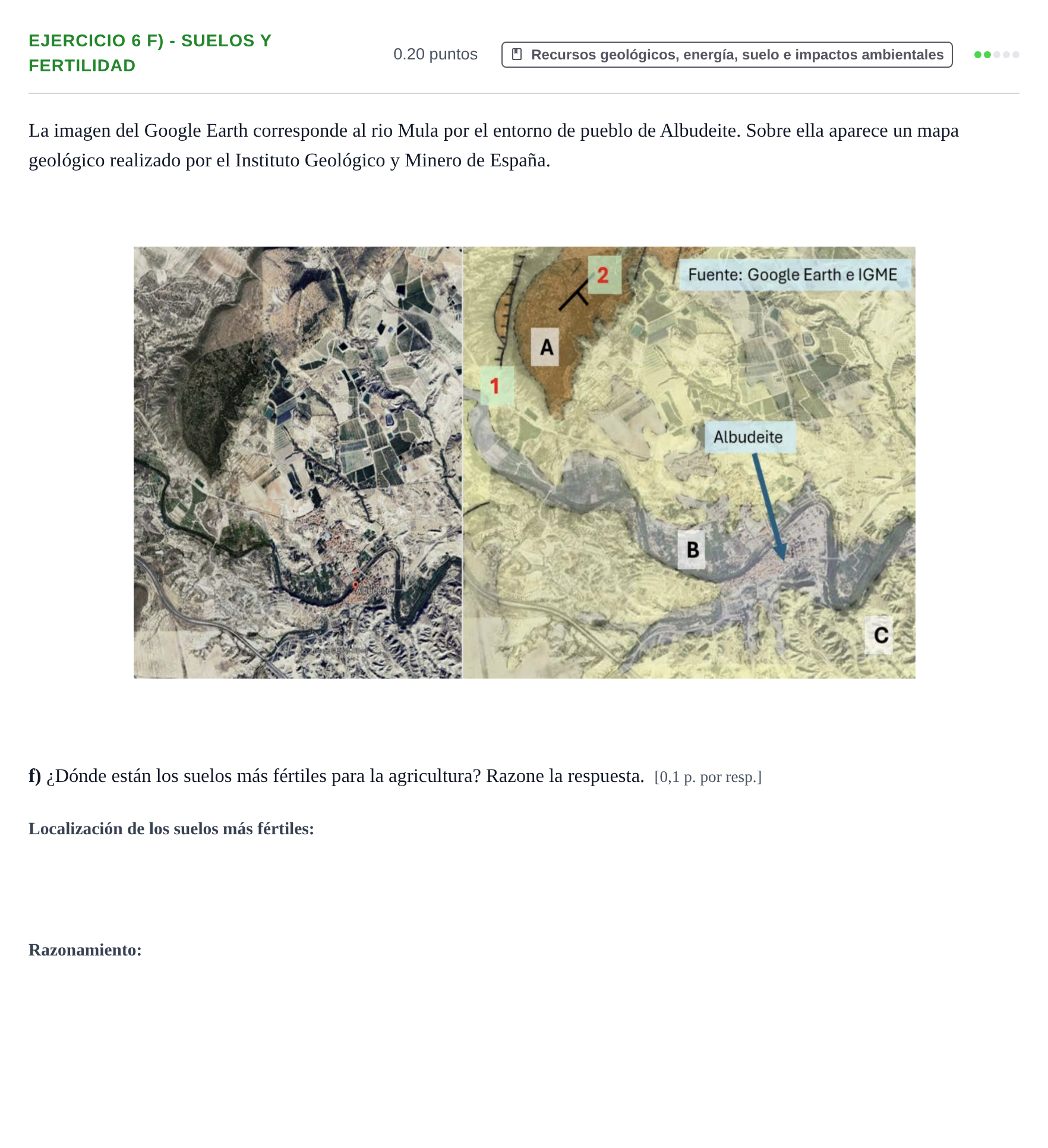 Enunciado: Ejercicio 6 f) - Suelos y fertilidad · Geología y Ciencias Ambientales PAU Murcia Extraordinaria 2025