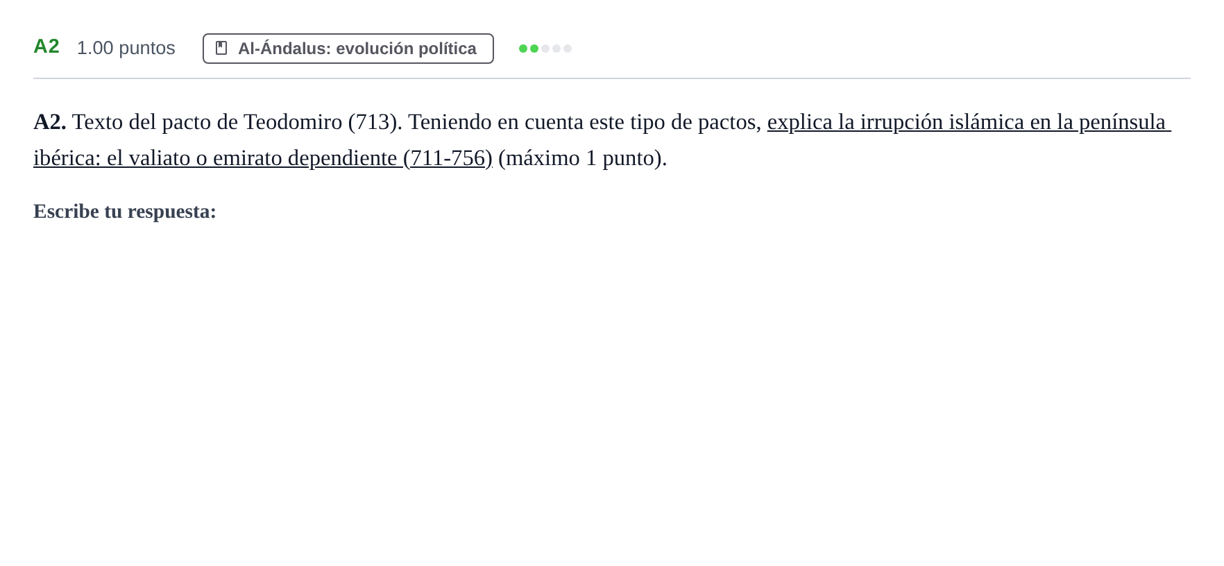 Enunciado: Ejercicio A2 · Historia de España PAU Murcia Extraordinaria 2025