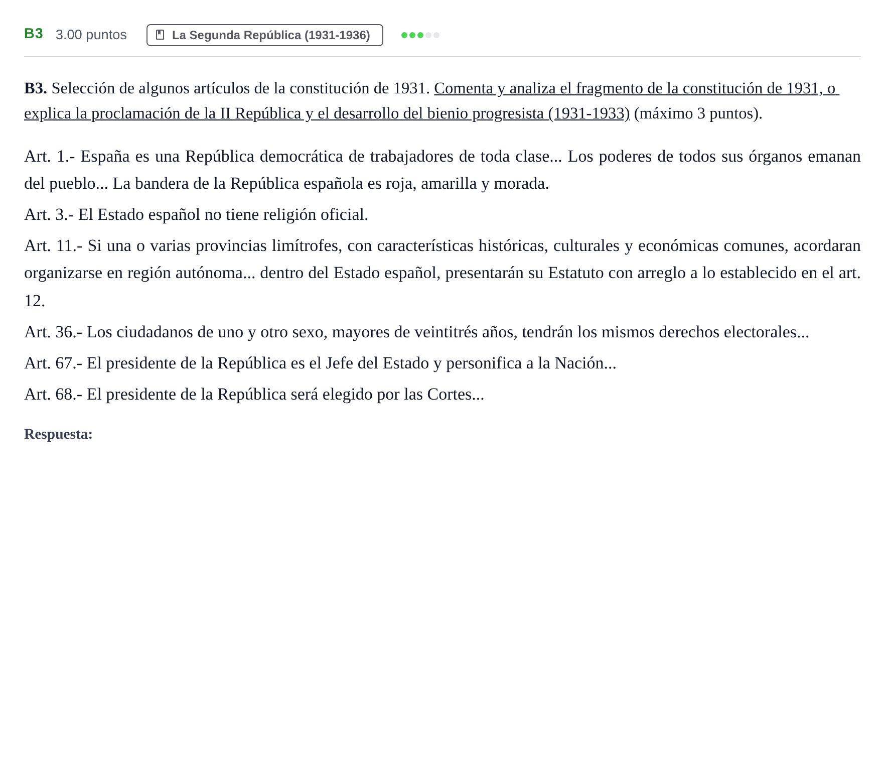Enunciado: Ejercicio B3 · Historia de España PAU Murcia Extraordinaria 2025