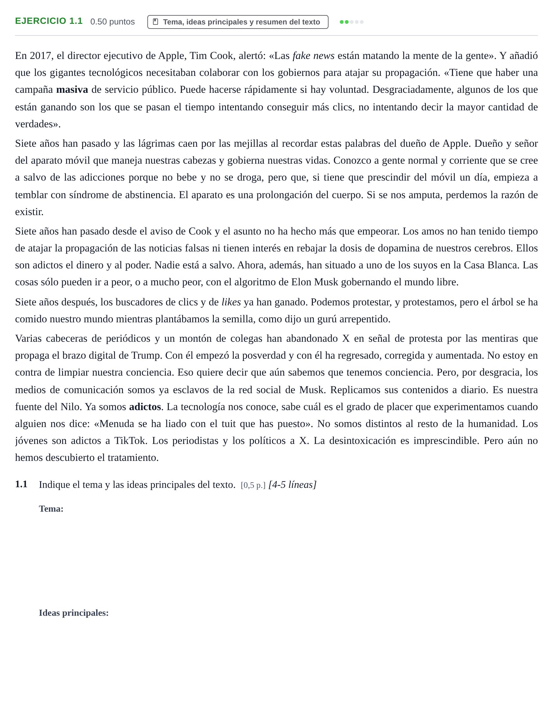 Enunciado: Ejercicio 1.1 · Lengua Castellana y Literatura II PAU Murcia Extraordinaria 2025