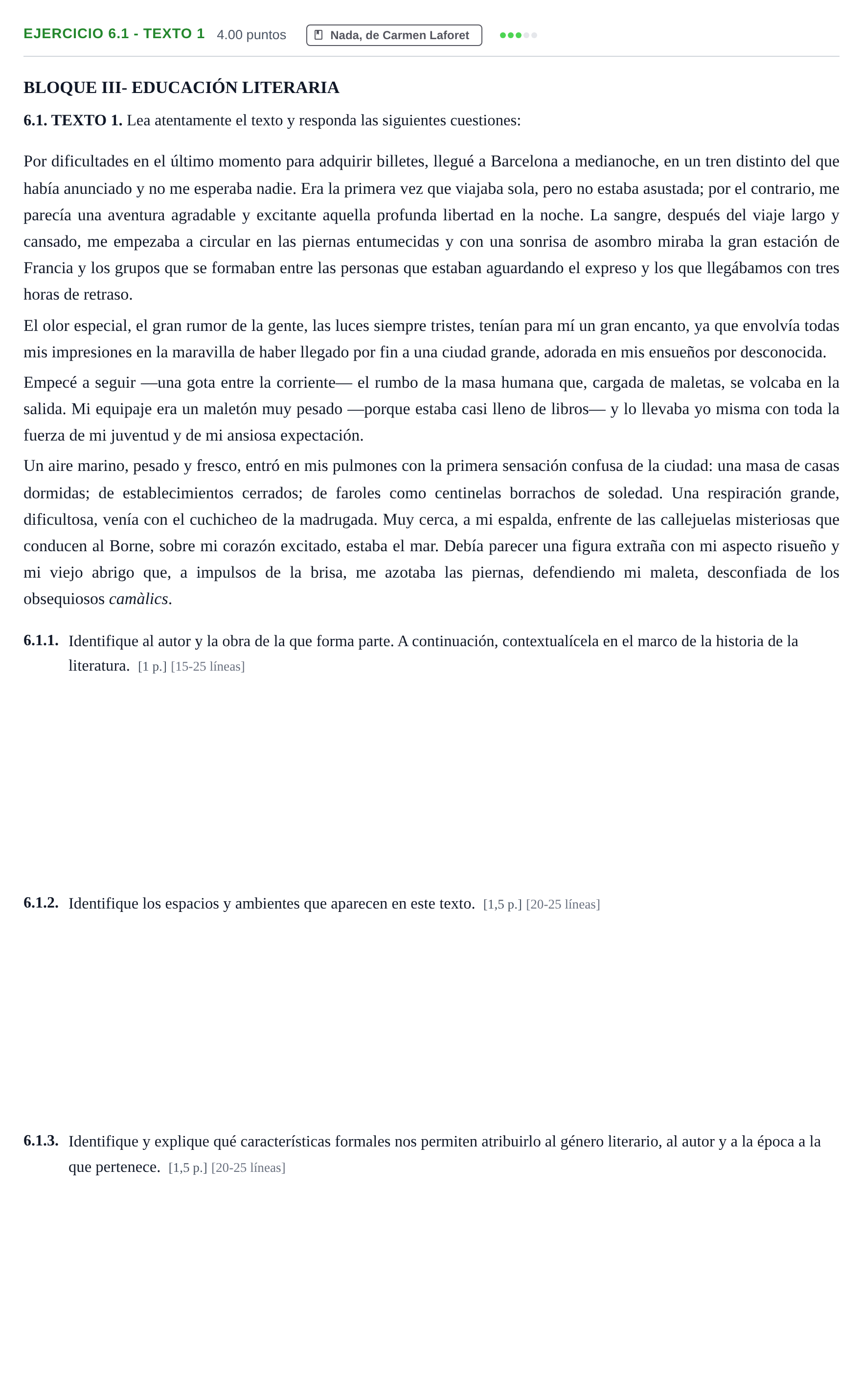 Enunciado: Ejercicio 6.1 - Texto 1 · Lengua Castellana y Literatura II PAU Murcia Extraordinaria 2025