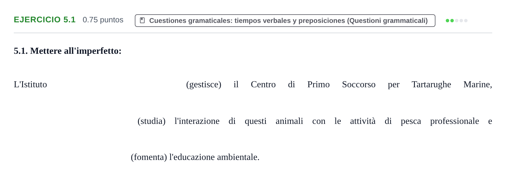 Enunciado: Ejercicio 5.1 · Italiano PAU Murcia Extraordinaria 2025