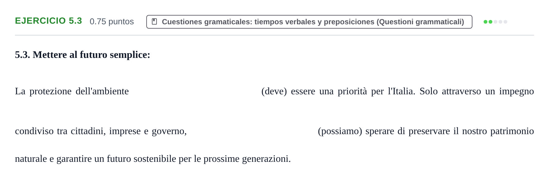 Enunciado: Ejercicio 5.3 · Italiano PAU Murcia Extraordinaria 2025
