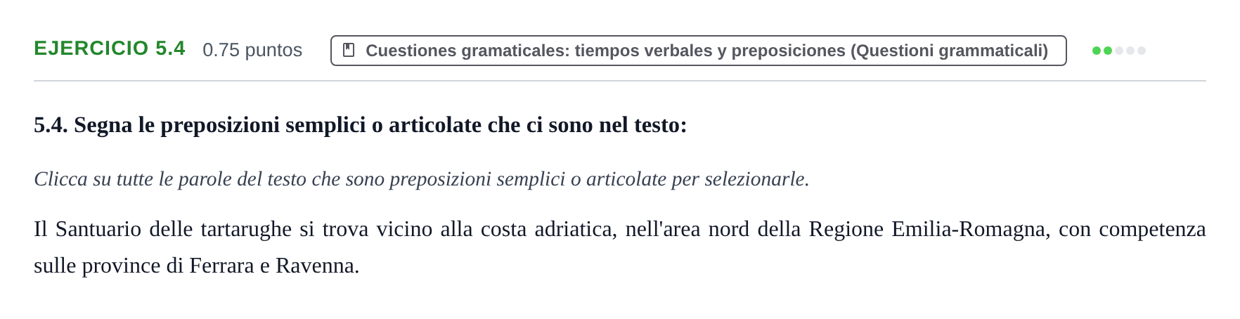 Enunciado: Ejercicio 5.4 · Italiano PAU Murcia Extraordinaria 2025