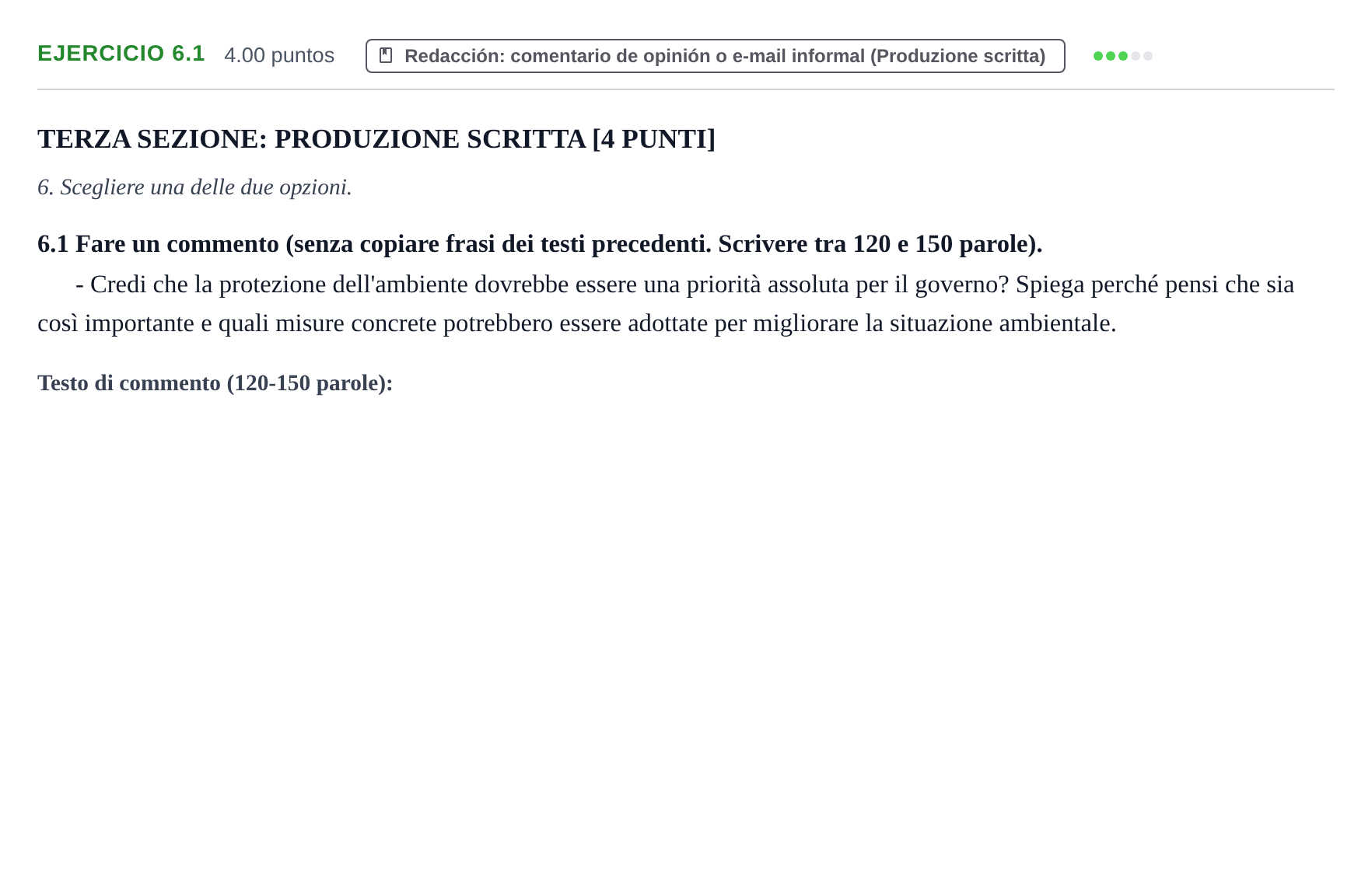 Enunciado: Ejercicio 6.1 · Italiano PAU Murcia Extraordinaria 2025