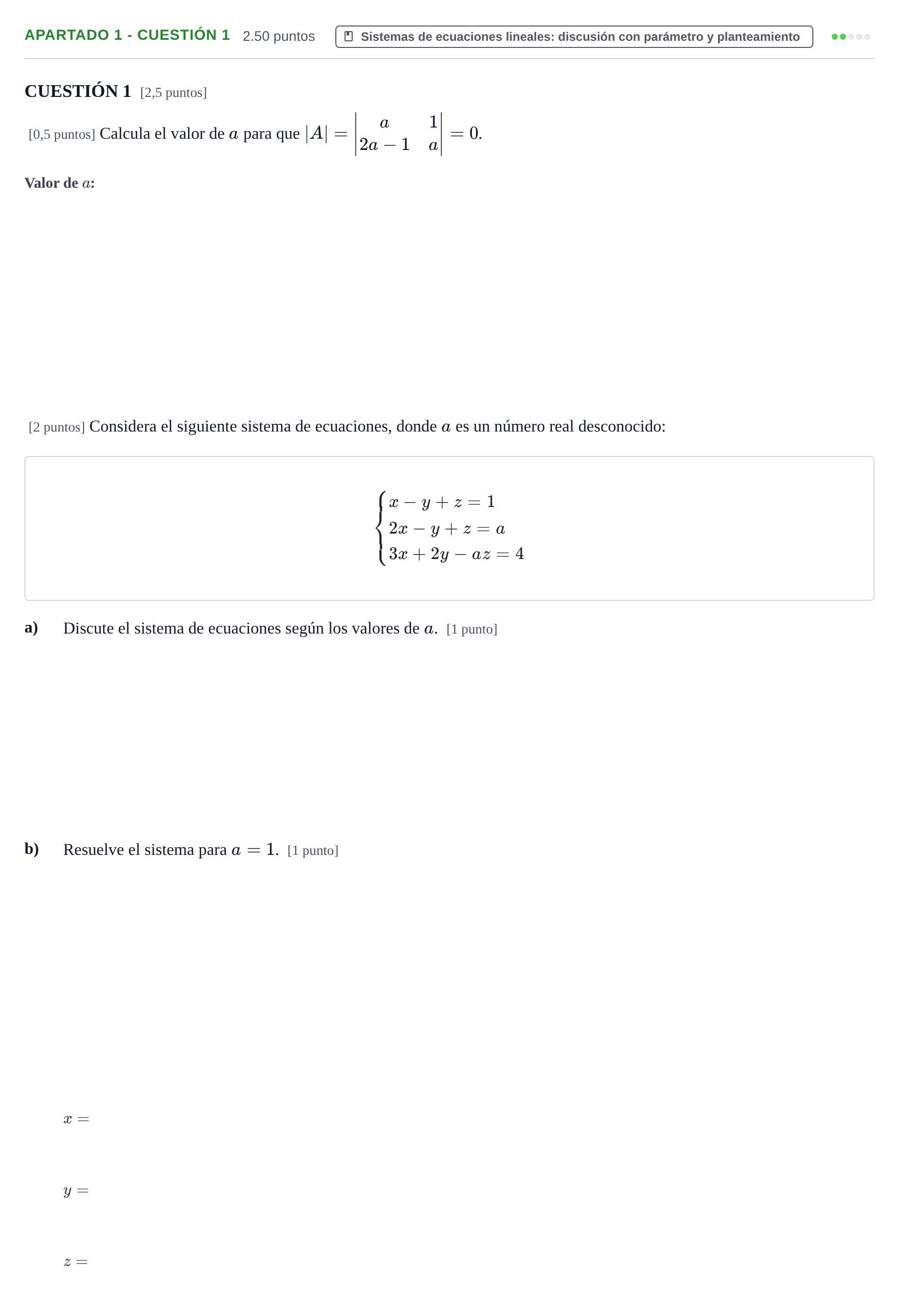 Enunciado: Apartado 1 - Cuestión 1 · Matemáticas aplicadas a las Ciencias Sociales II PAU Murcia Extraordinaria 2025