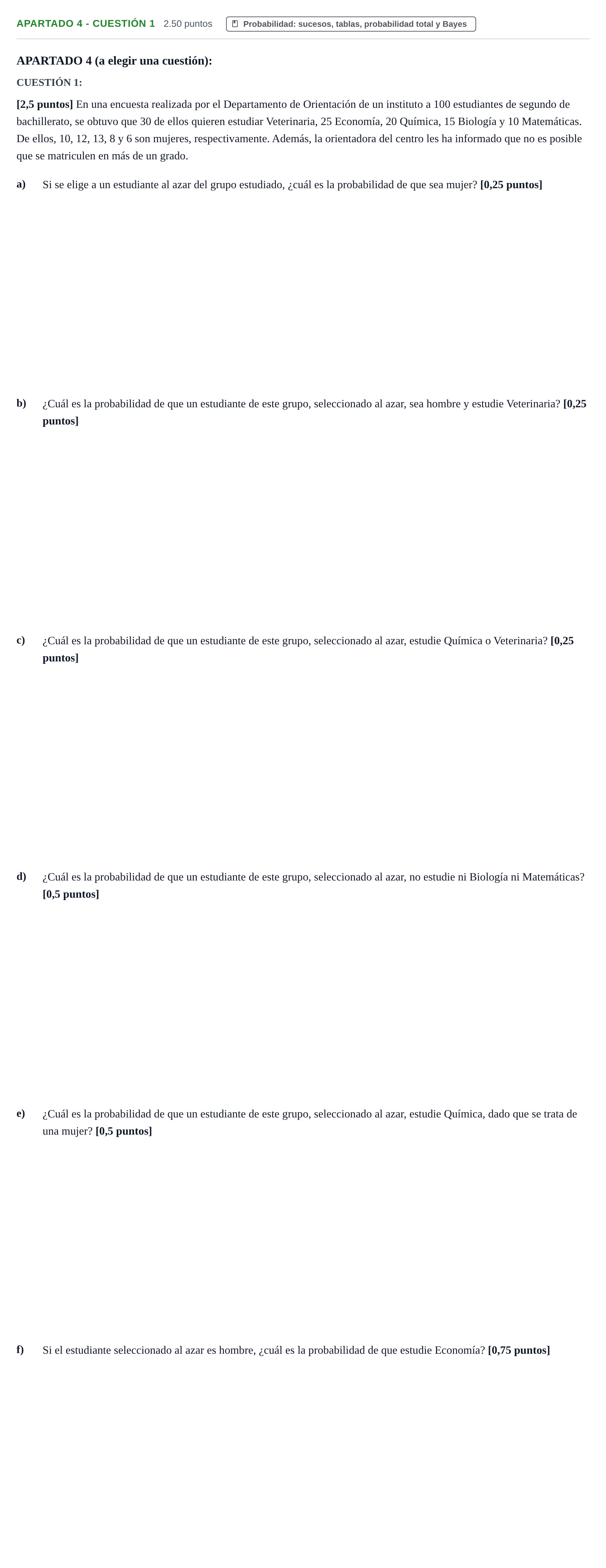 Enunciado: Apartado 4 - Cuestión 1 · Matemáticas aplicadas a las Ciencias Sociales II PAU Murcia Extraordinaria 2025
