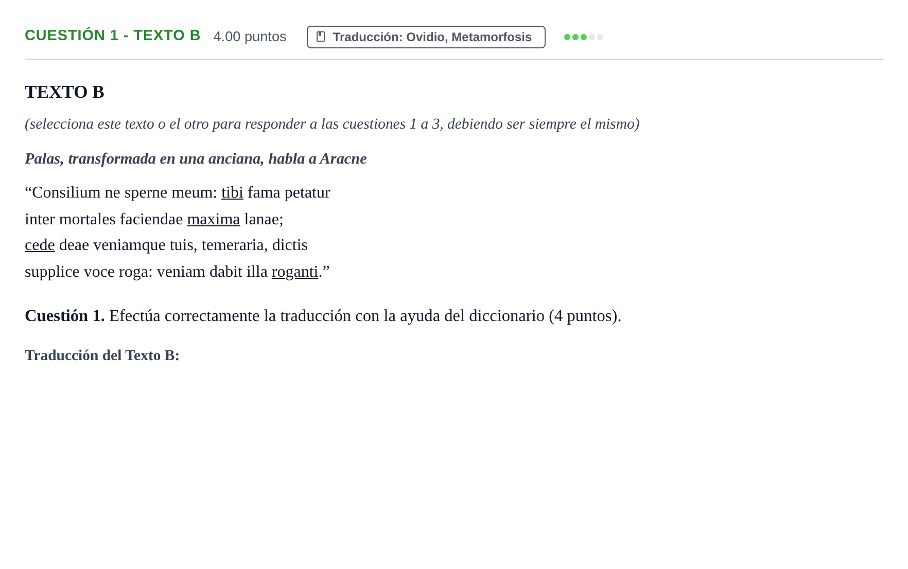 Enunciado: Cuestión 1 - Texto B · Latín II PAU Murcia Extraordinaria 2025