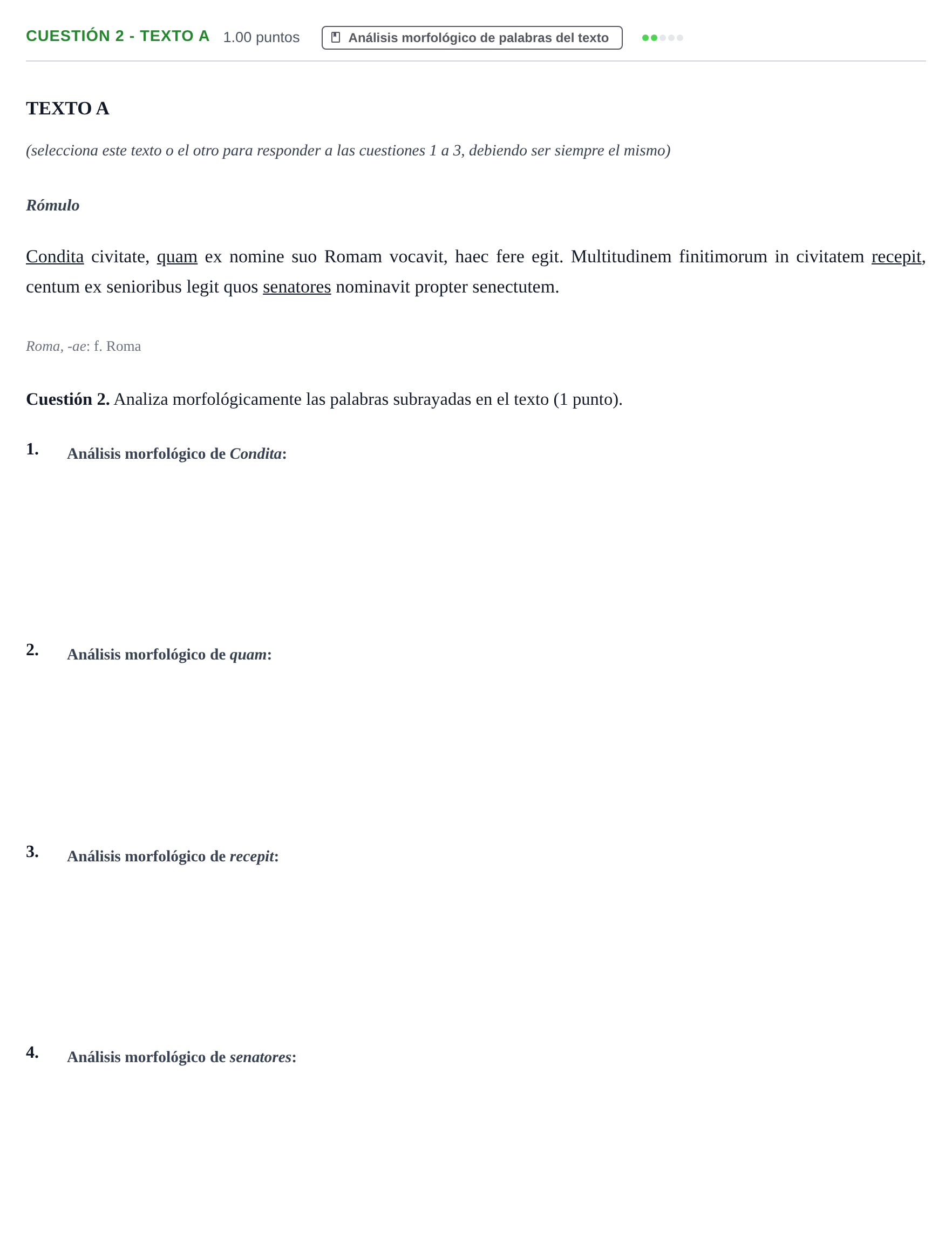 Enunciado: Cuestión 2 - Texto A · Latín II PAU Murcia Extraordinaria 2025