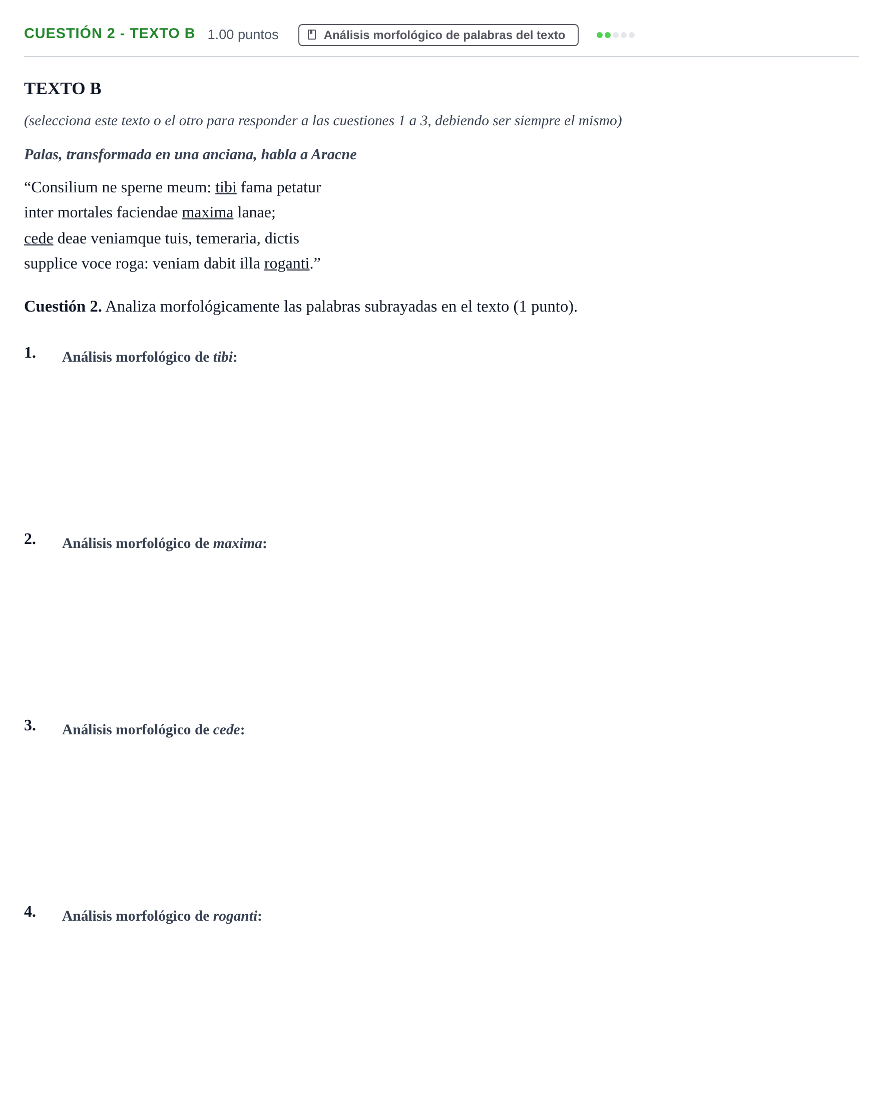 Enunciado: Cuestión 2 - Texto B · Latín II PAU Murcia Extraordinaria 2025