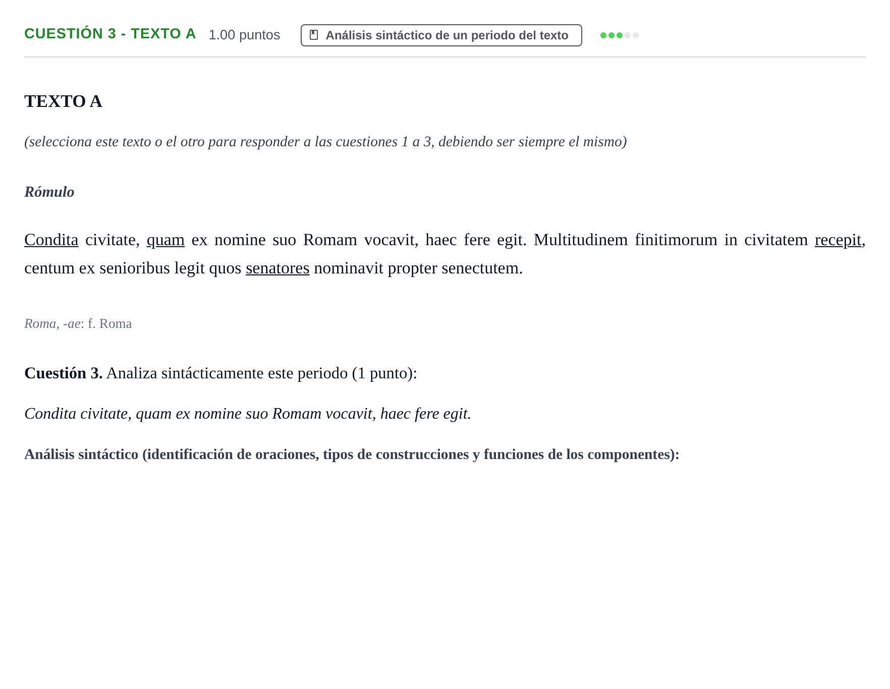 Enunciado: Cuestión 3 - Texto A · Latín II PAU Murcia Extraordinaria 2025