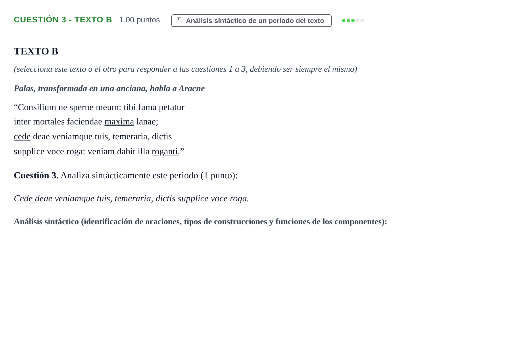 Enunciado: Cuestión 3 - Texto B · Latín II PAU Murcia Extraordinaria 2025
