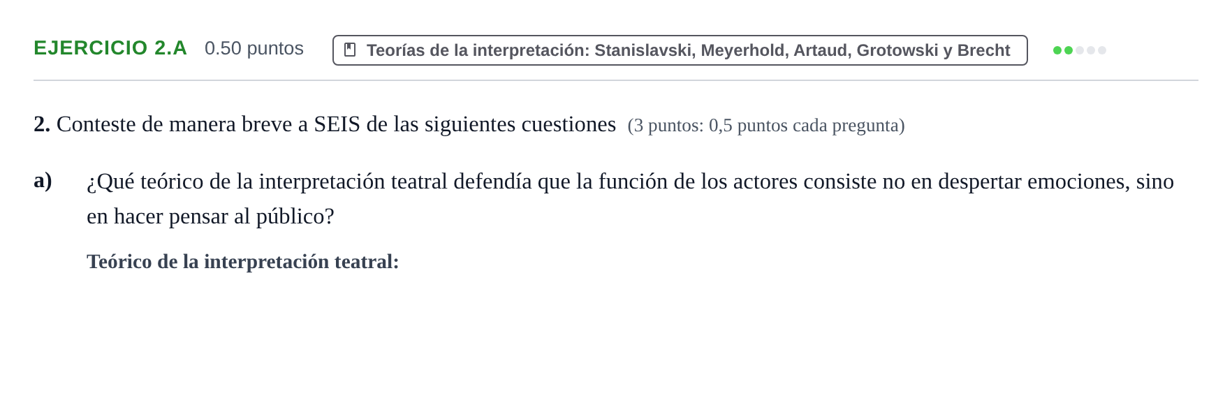 Enunciado: Ejercicio 2.a · Artes Escénicas PAU Navarra Ordinaria 2024