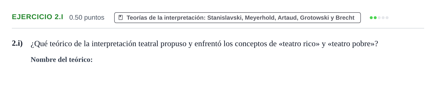 Enunciado: Ejercicio 2.i · Artes Escénicas PAU Navarra Ordinaria 2024