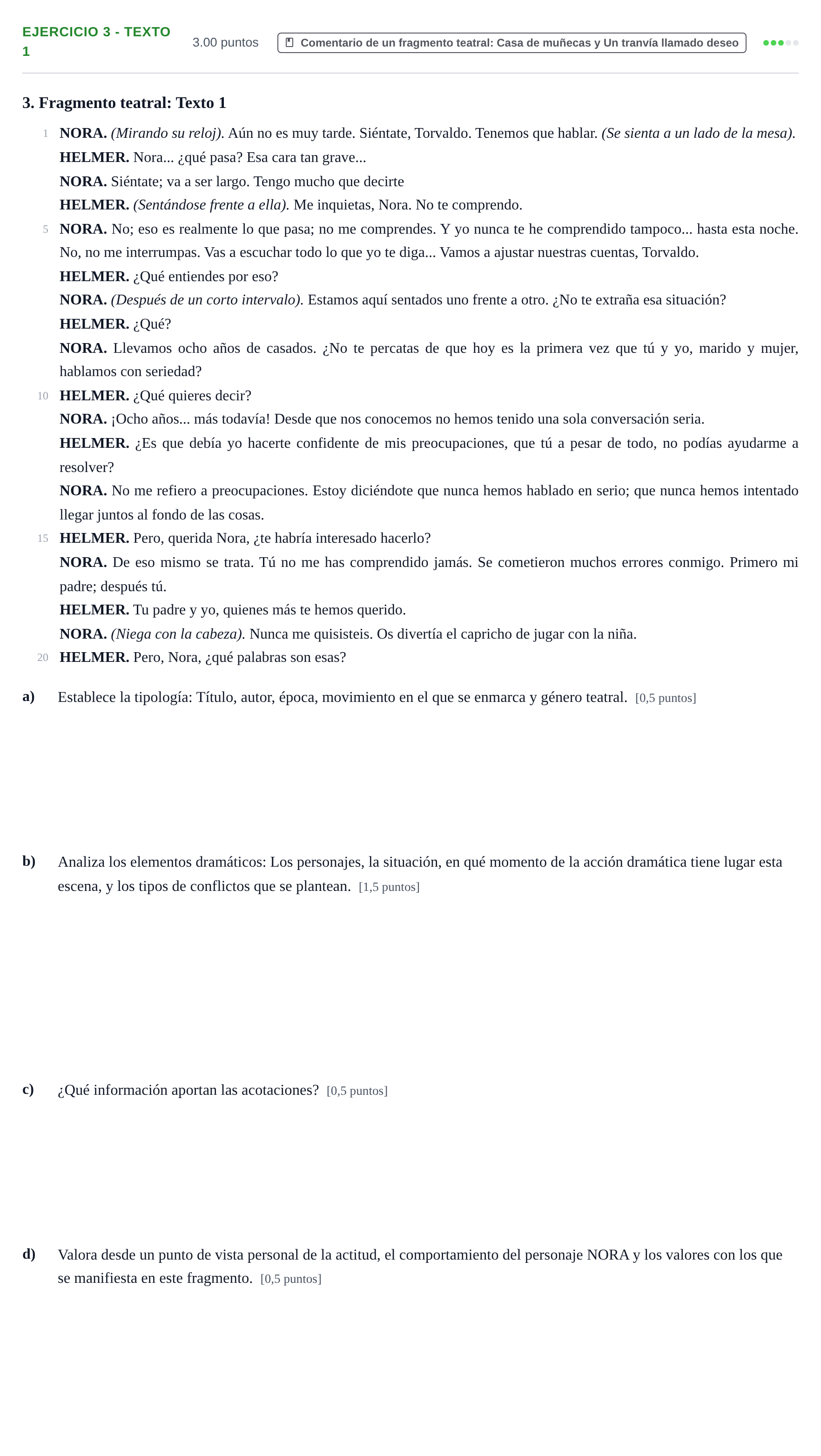 Enunciado: Ejercicio 3 - Texto 1 · Artes Escénicas PAU Navarra Ordinaria 2024