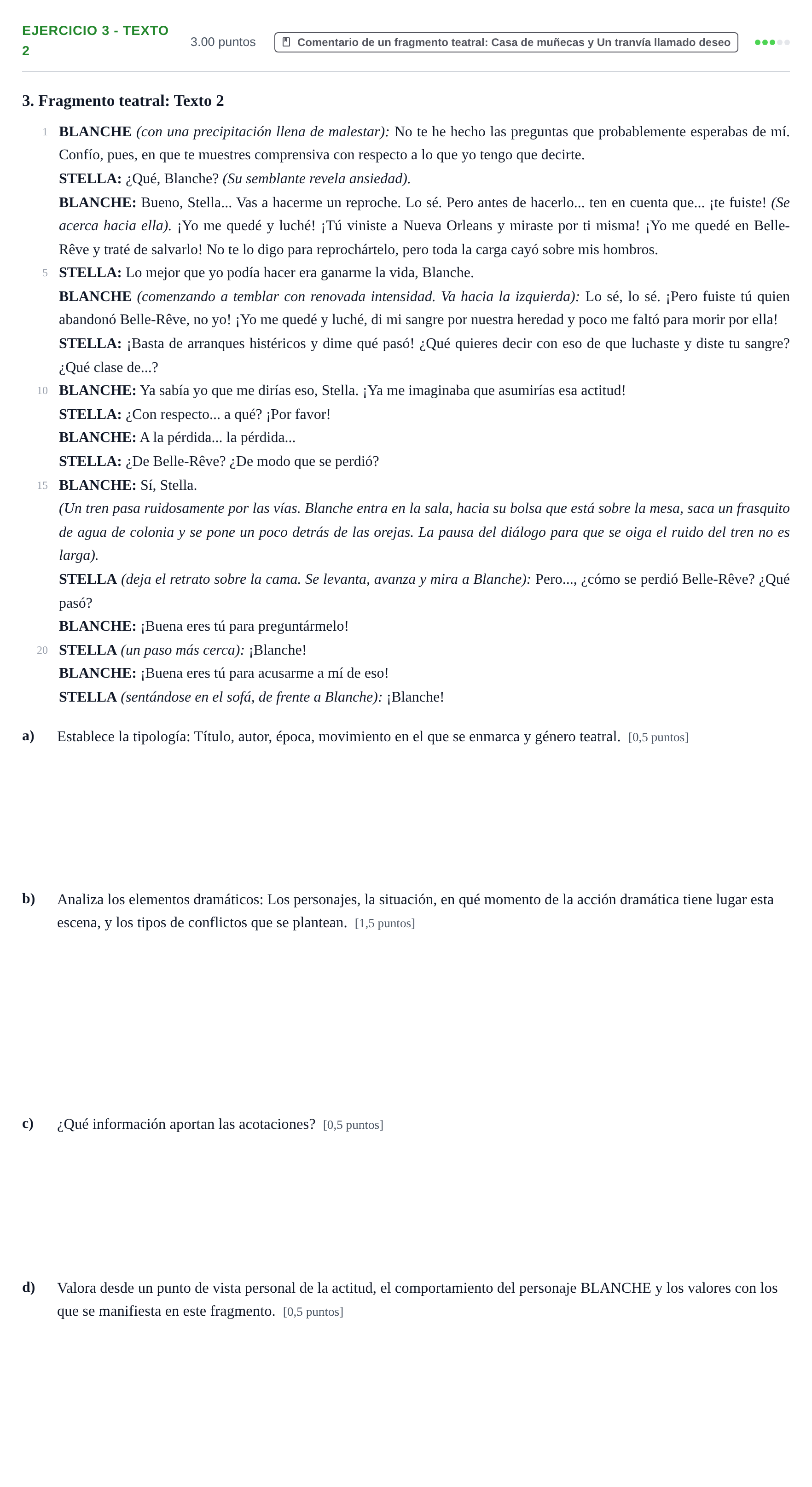 Enunciado: Ejercicio 3 - Texto 2 · Artes Escénicas PAU Navarra Ordinaria 2024