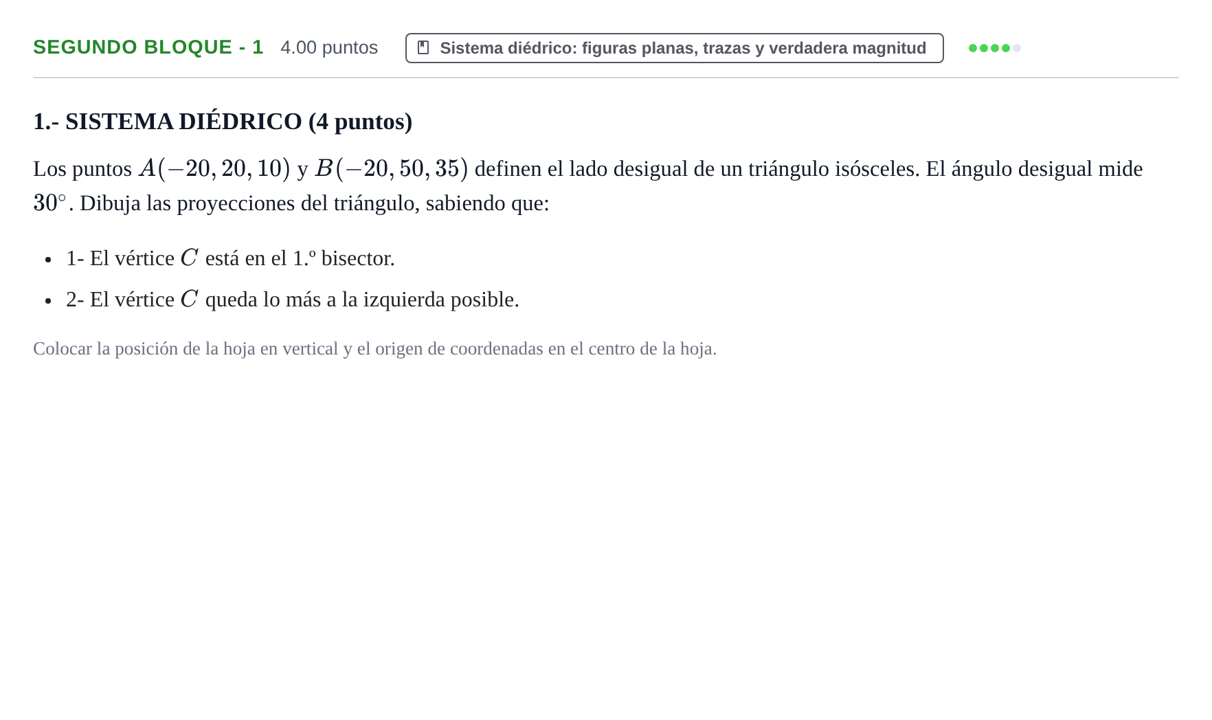 Enunciado: Ejercicio Segundo bloque - 1 · Dibujo técnico II PAU Navarra Ordinaria 2024
