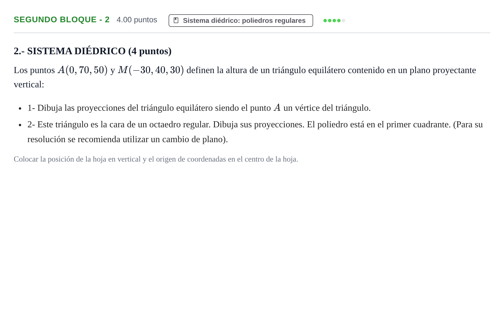 Enunciado: Ejercicio Segundo bloque - 2 · Dibujo técnico II PAU Navarra Ordinaria 2024