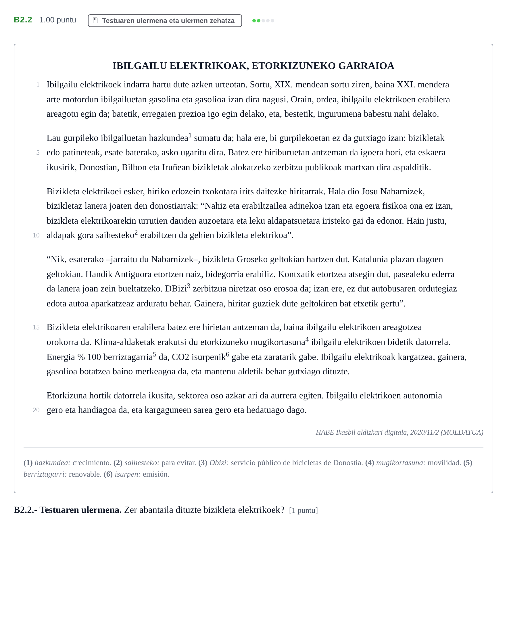 Enunciado: Ejercicio B2.2 · Lengua Vasca y Literatura II PAU Navarra Ordinaria (Modelo A) 2024
