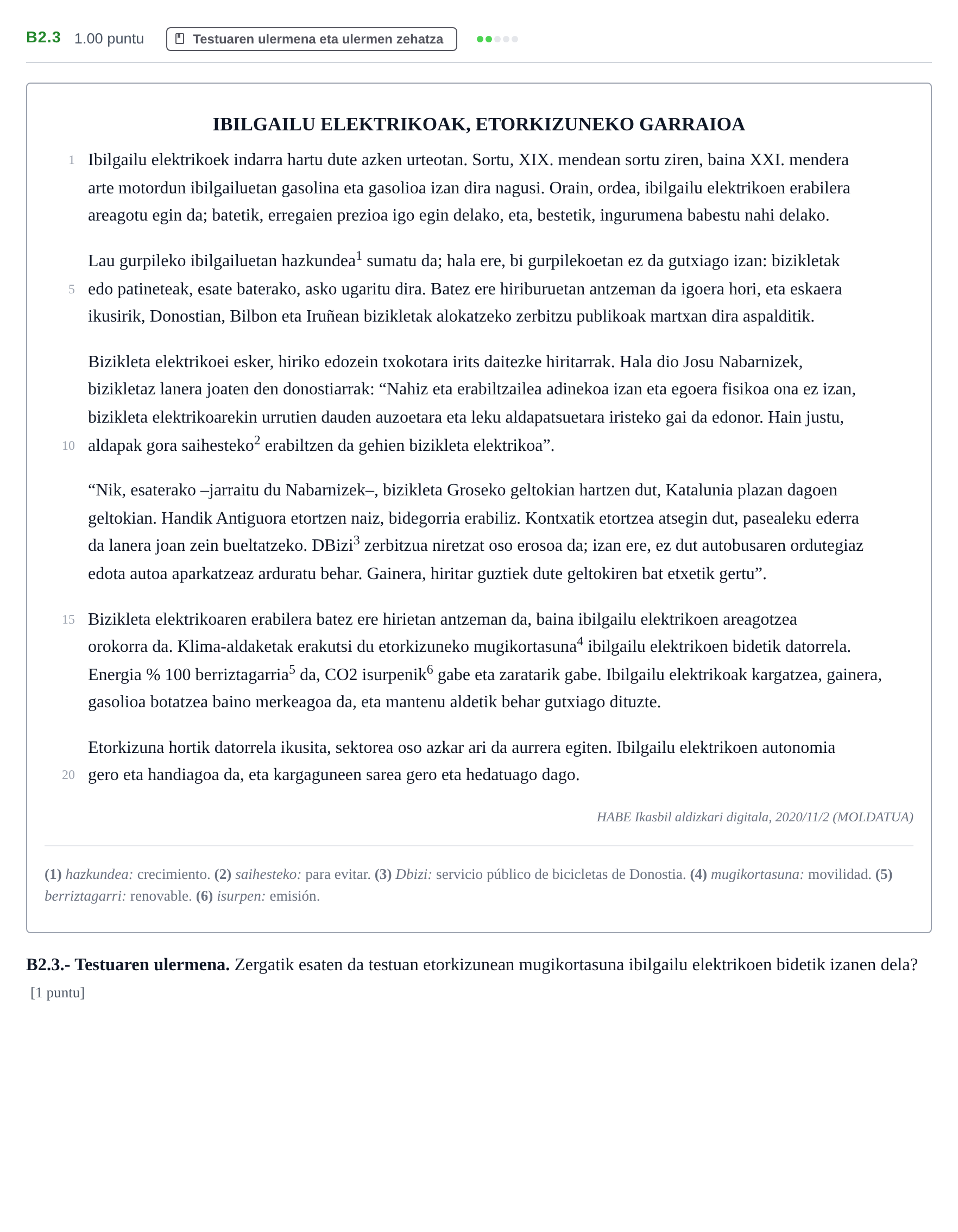Enunciado: Ejercicio B2.3 · Lengua Vasca y Literatura II PAU Navarra Ordinaria (Modelo A) 2024
