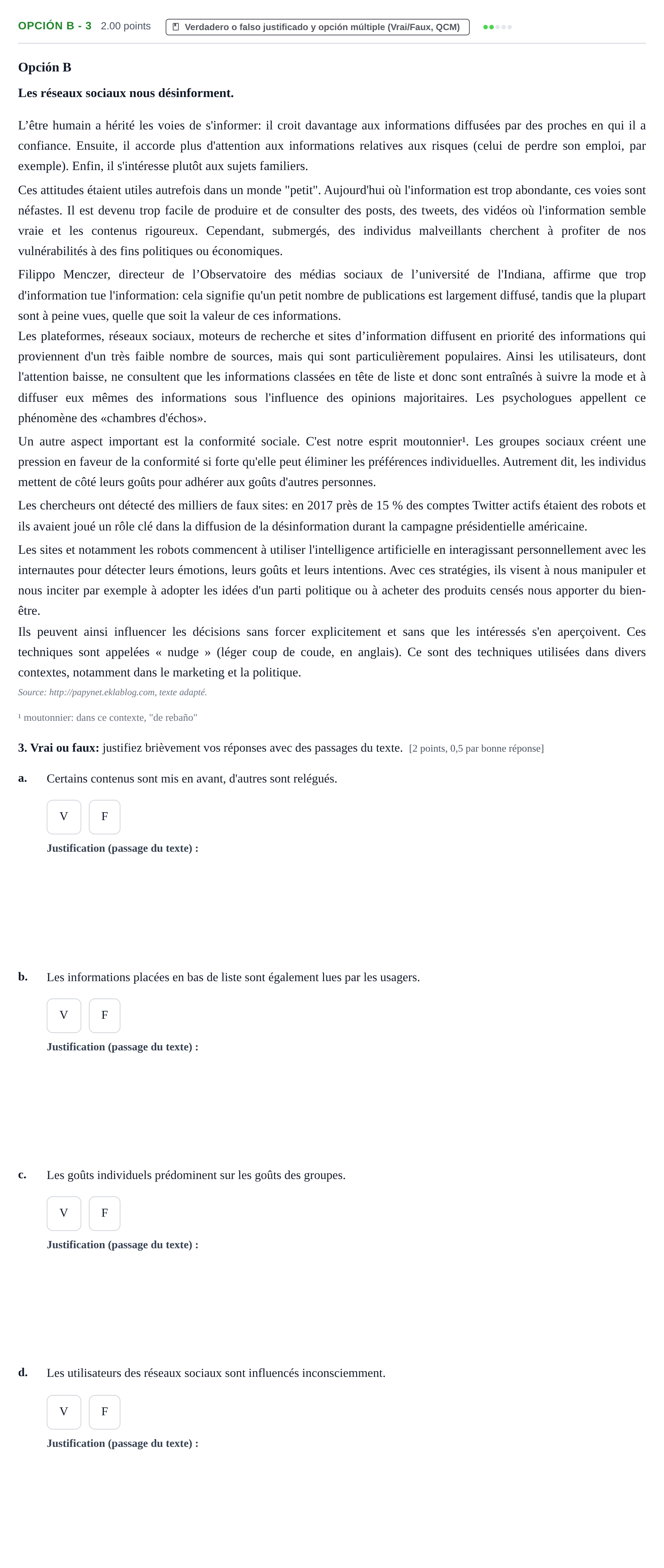 Enunciado: Opción B - 3 · Francés PAU Navarra Ordinaria 2024