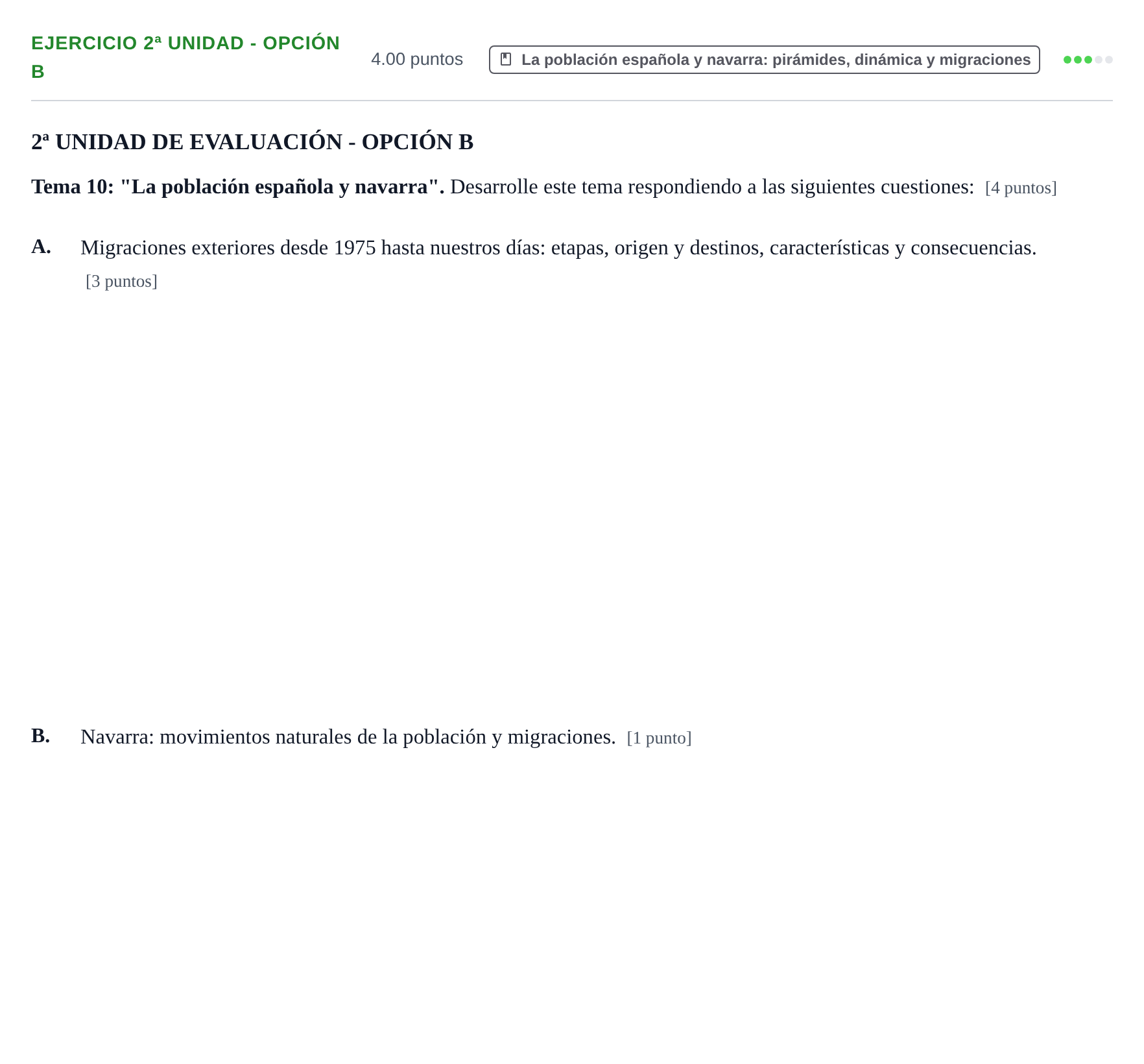 Enunciado: Ejercicio 2ª Unidad - Opción B · Geografía PAU Navarra Ordinaria 2024