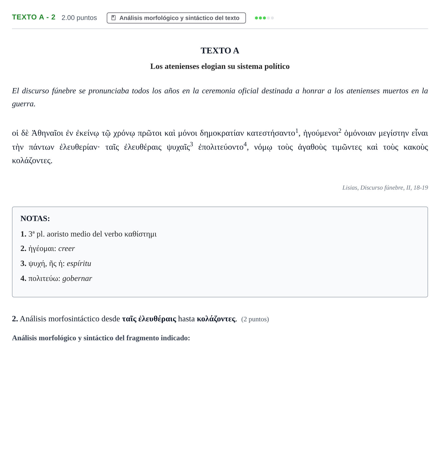 Enunciado: Ejercicio Texto A - 2 · Griego II PAU Navarra Ordinaria 2024