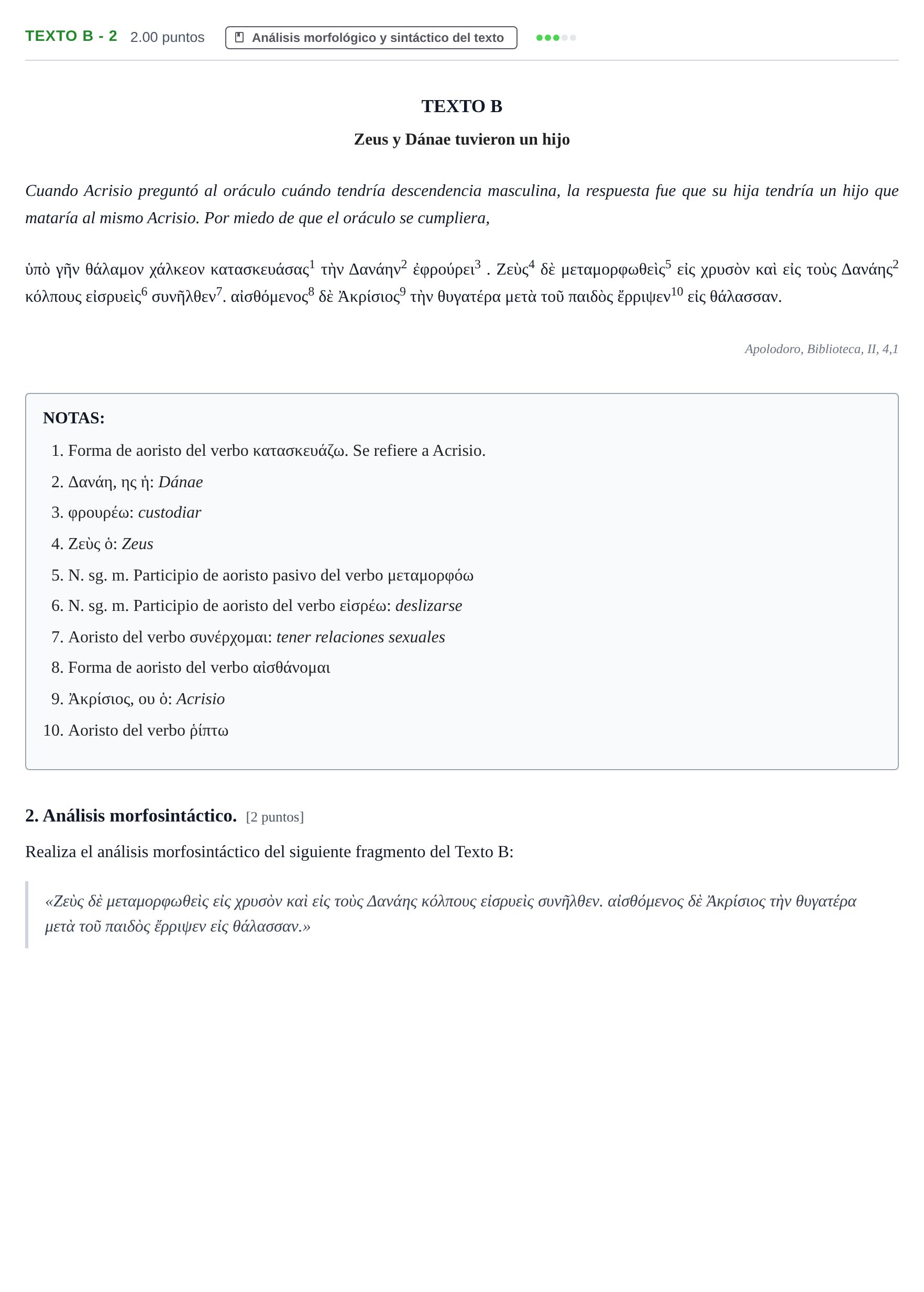 Enunciado: Ejercicio Texto B - 2 · Griego II PAU Navarra Ordinaria 2024