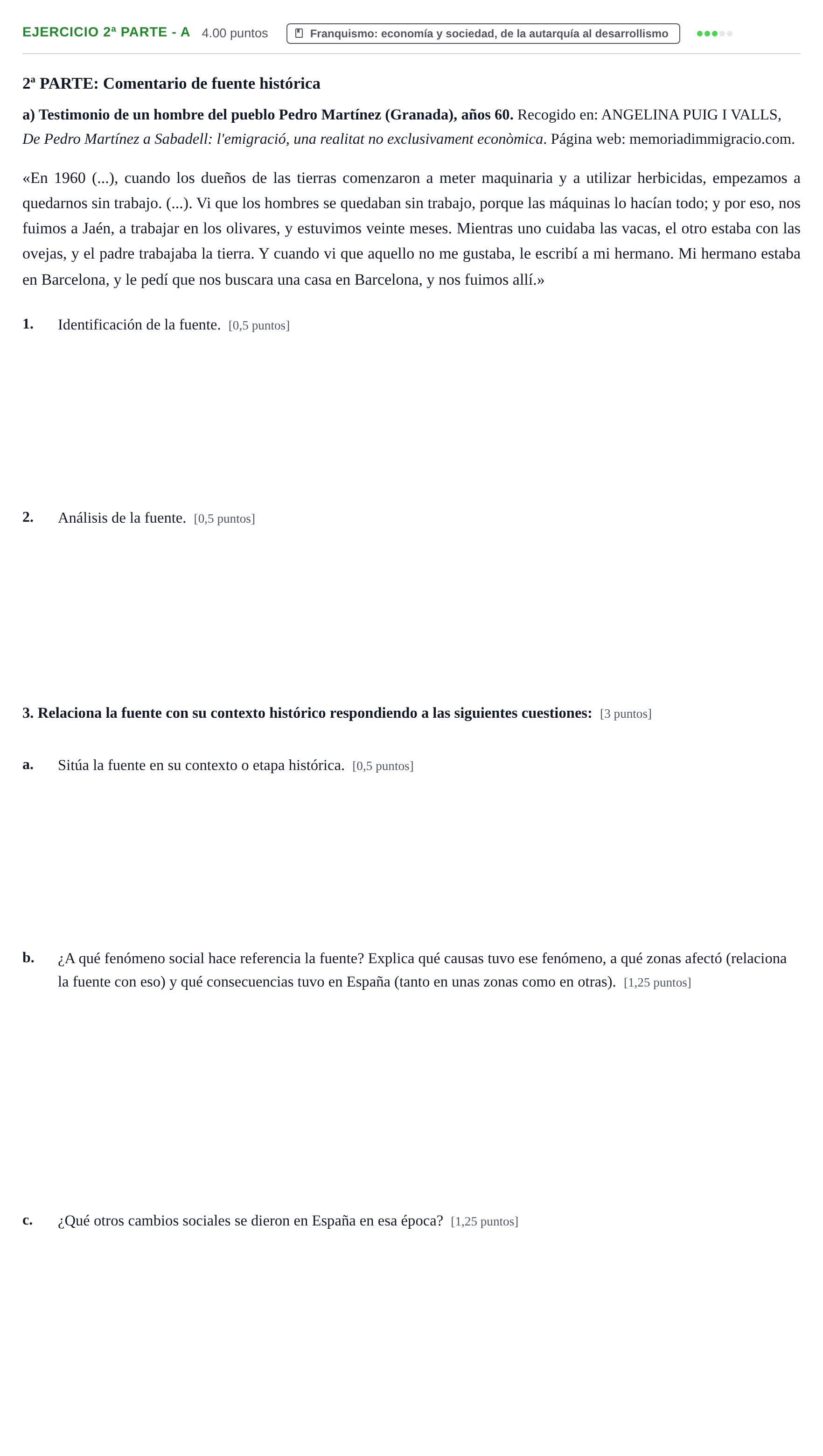 Enunciado: Ejercicio 2ª Parte - a · Historia de España PAU Navarra Ordinaria 2024