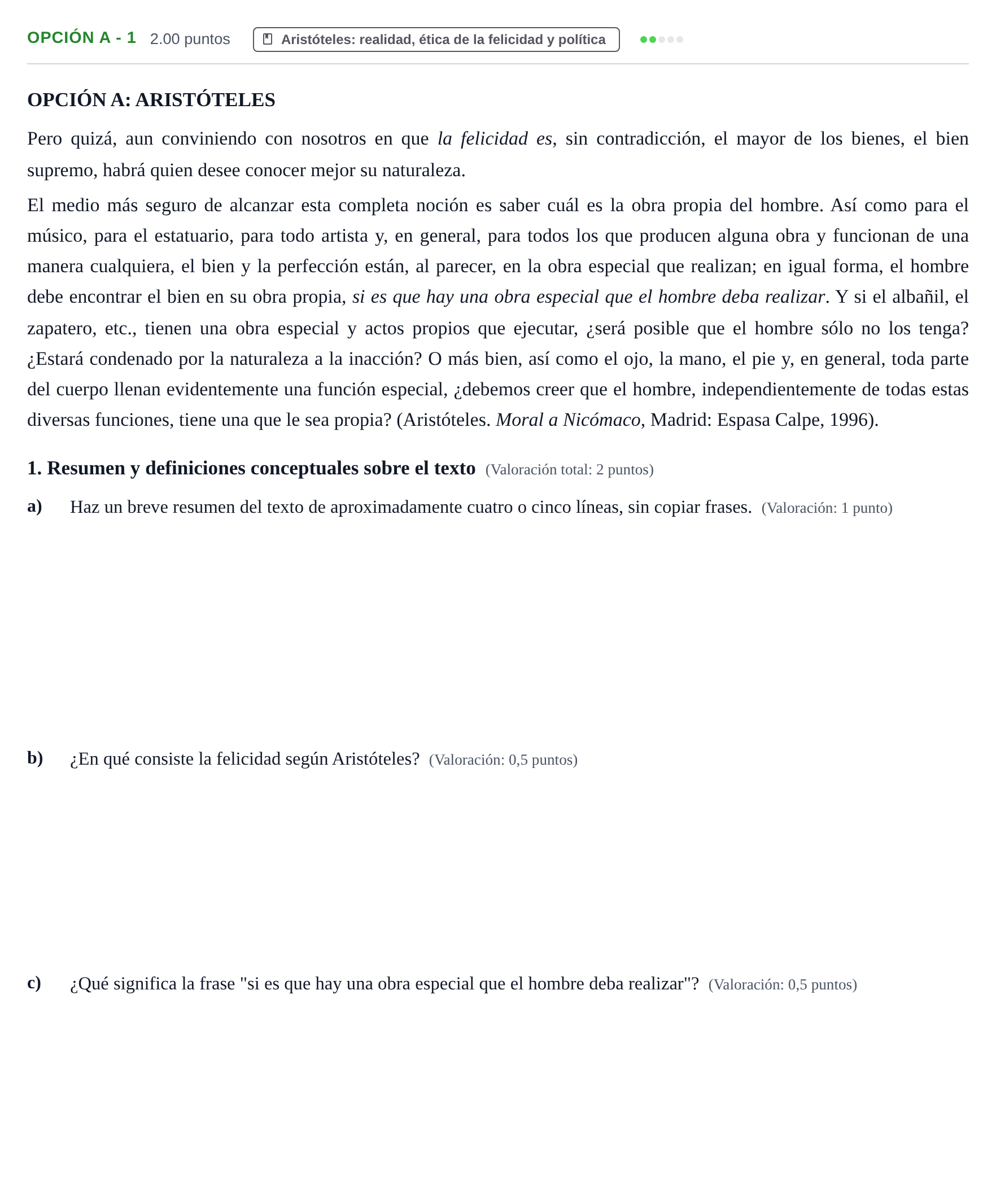 Enunciado: Opción A - 1 · Historia de la Filosofía PAU Navarra Ordinaria 2024