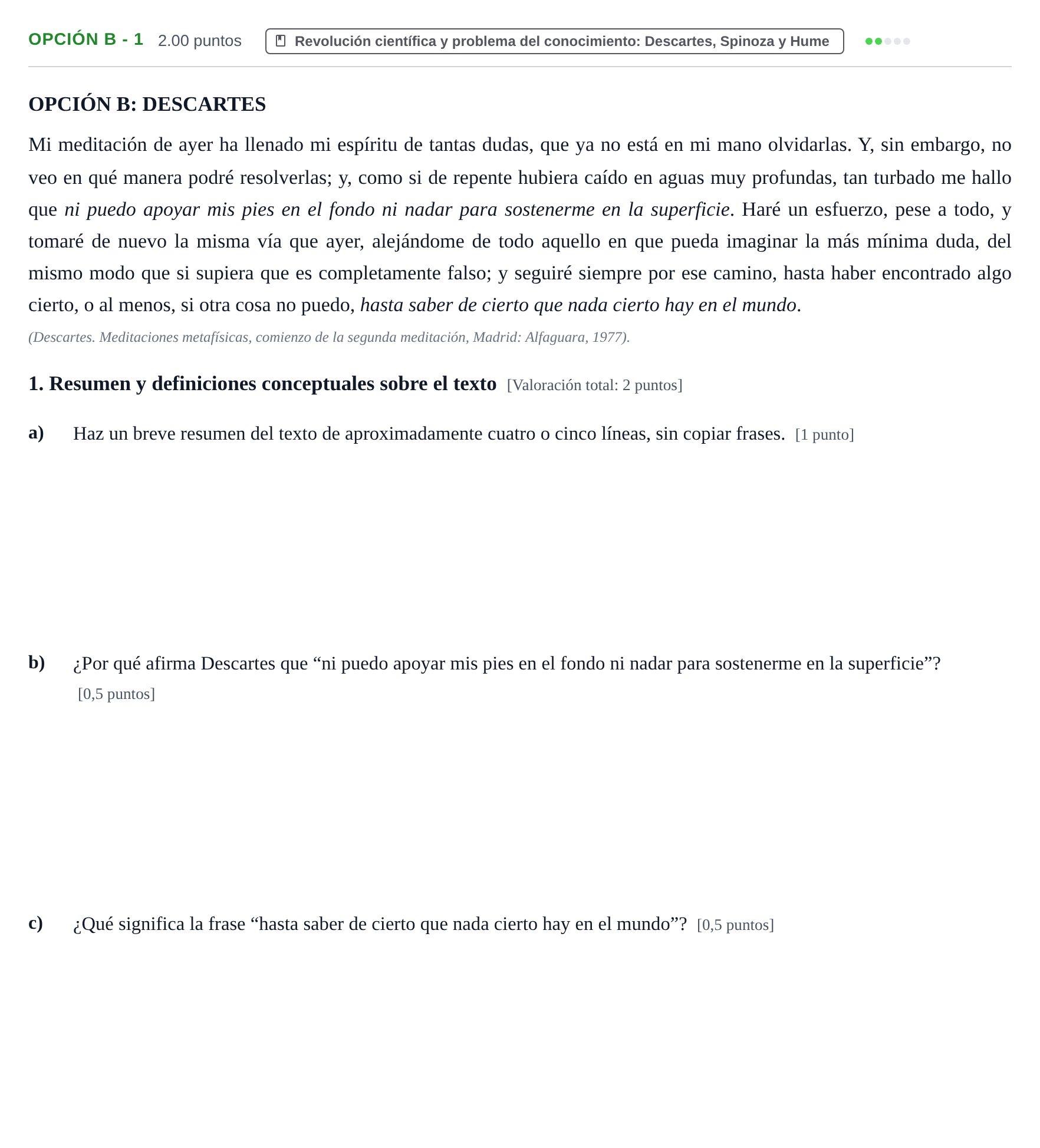 Enunciado: Opción B - 1 · Historia de la Filosofía PAU Navarra Ordinaria 2024