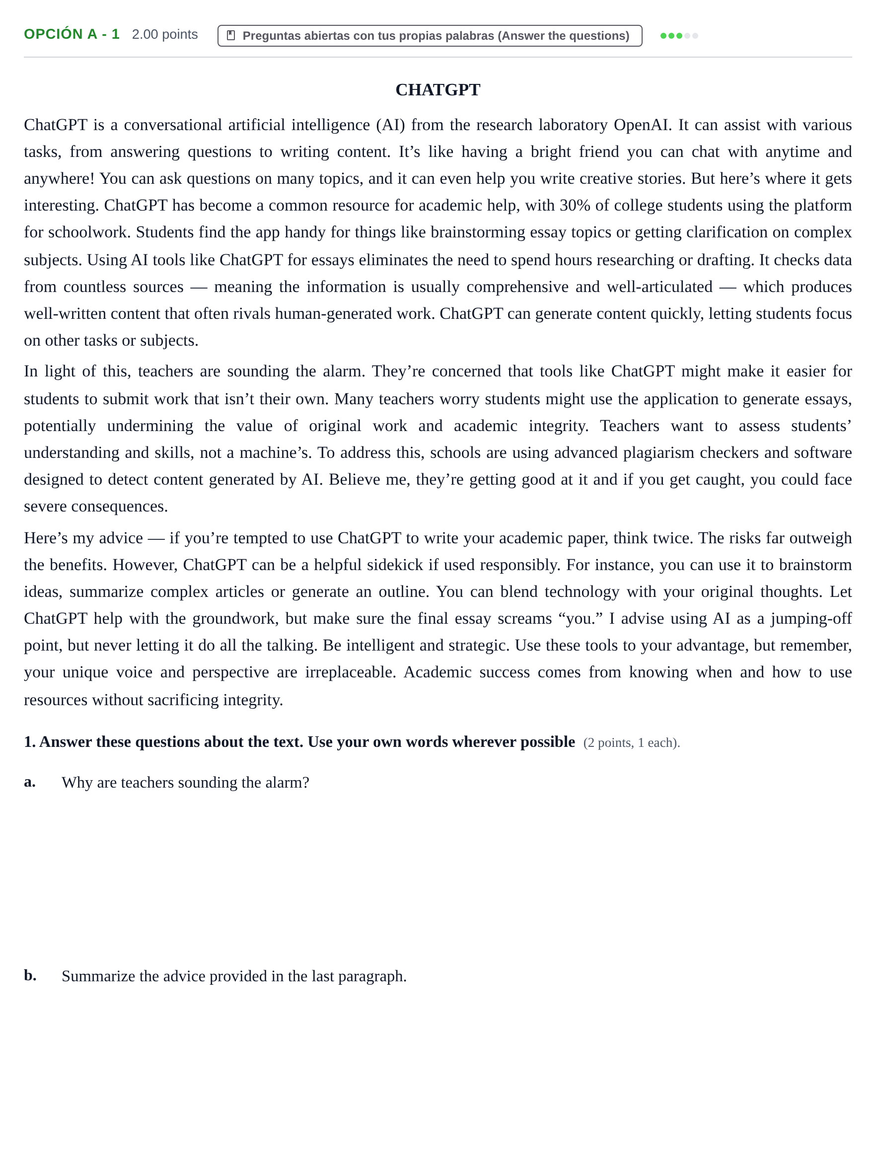Enunciado: Opción A - 1 · Inglés PAU Navarra Ordinaria 2024