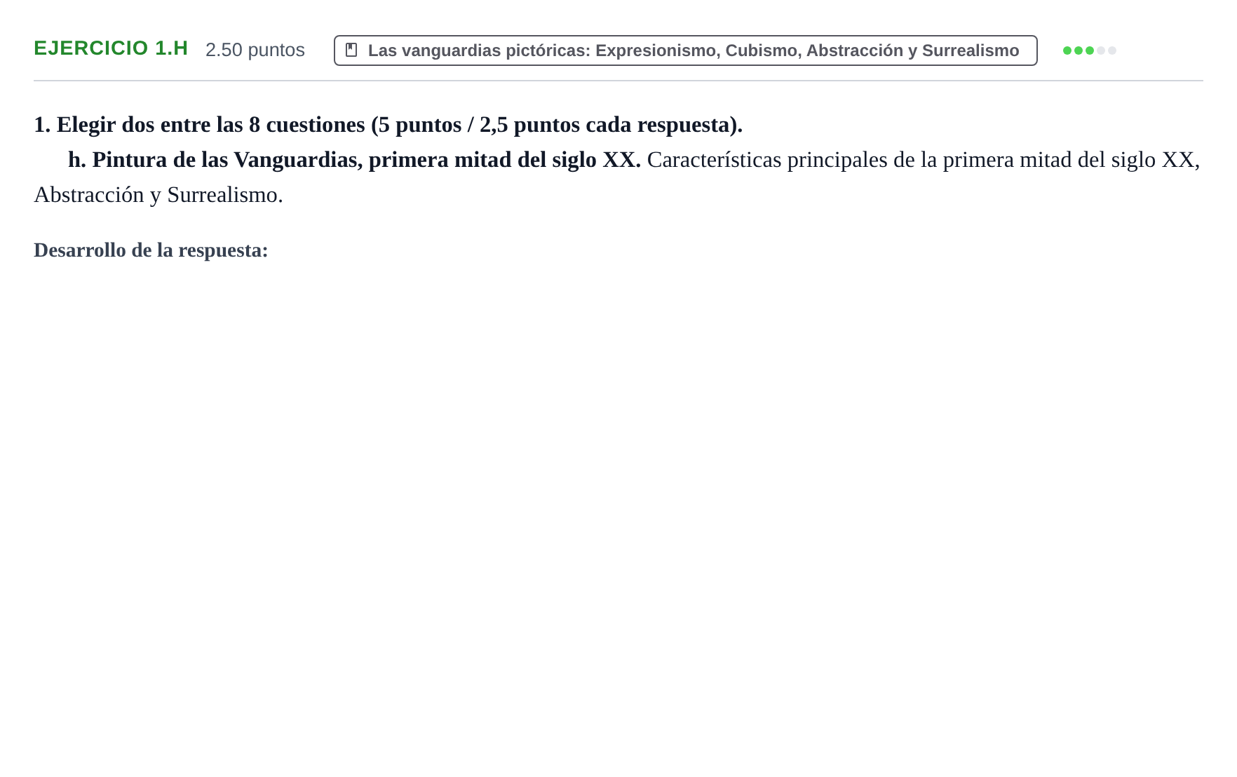 Enunciado: Ejercicio 1.h · Historia del Arte PAU Navarra Ordinaria 2024