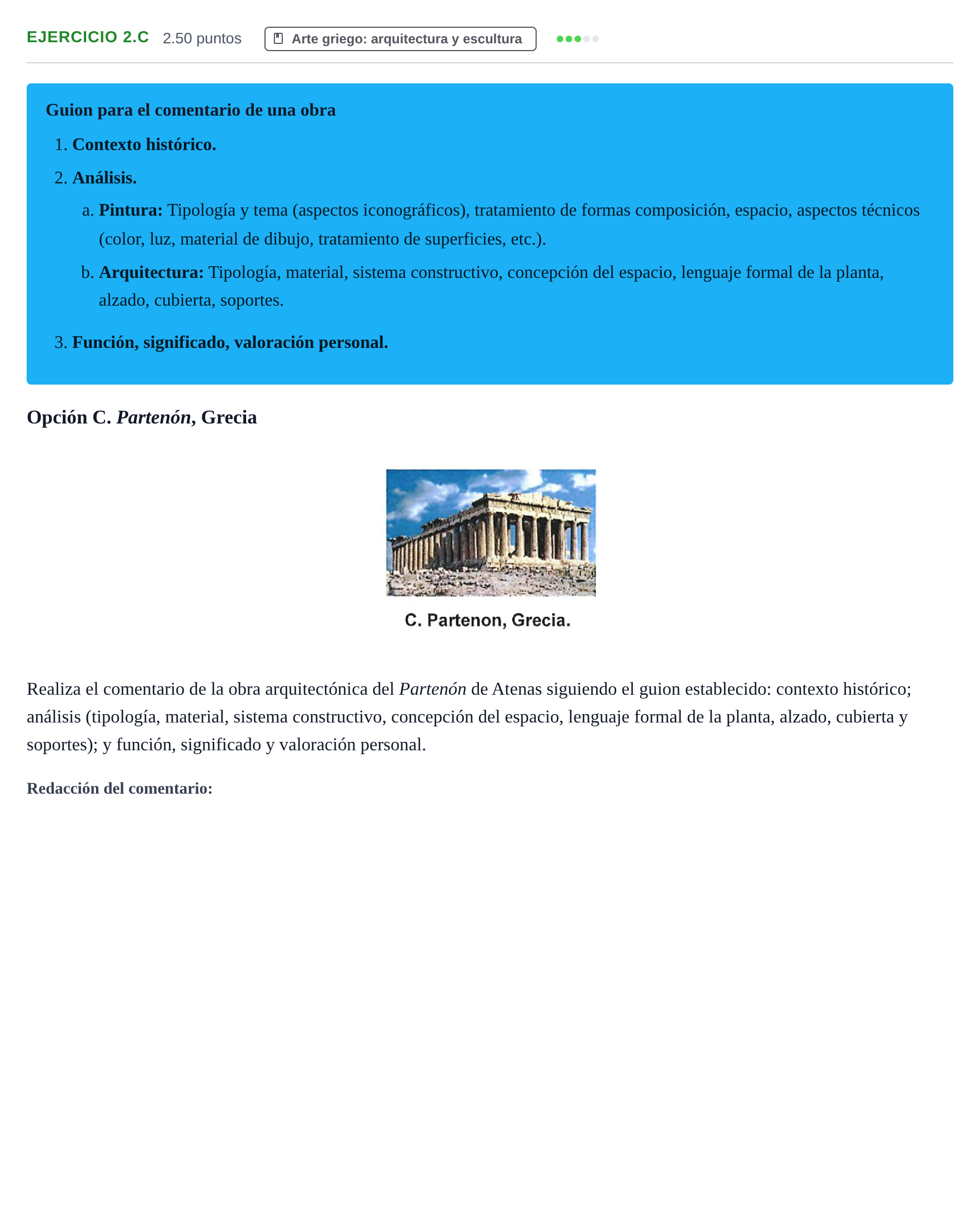Enunciado: Ejercicio 2.C · Historia del Arte PAU Navarra Ordinaria 2024