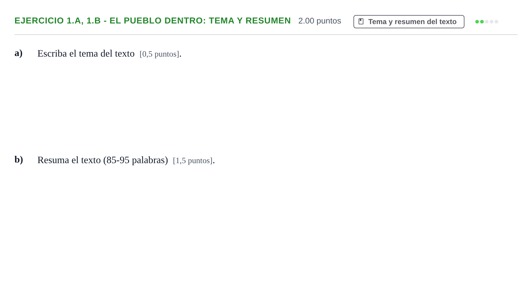 Enunciado: Ejercicio 1.a, 1.b - El pueblo dentro: Tema y resumen · Lengua Castellana y Literatura II PAU Navarra Ordinaria 2024