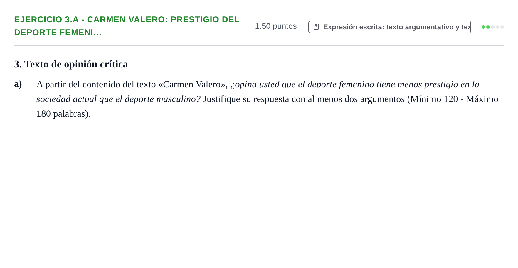 Enunciado: Ejercicio 3.a - Carmen Valero: Prestigio del deporte femeni… · Lengua Castellana y Literatura II PAU Navarra Ordinaria 2024